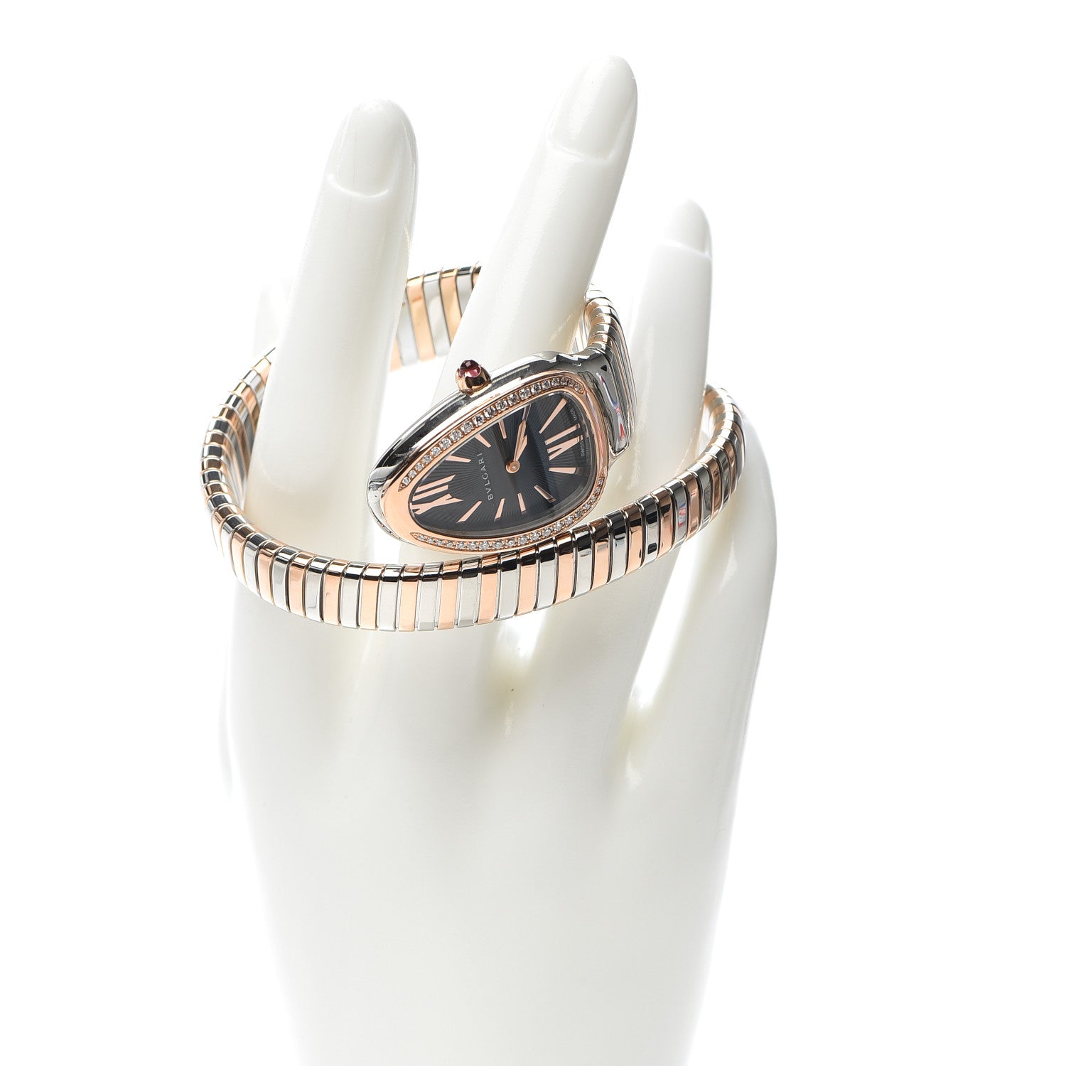 Bulgari Stainless Steel 18K Rose Gold Diamond Bezel 35mm Serpenti Tubogas Quartz Watch Black 3 of 15