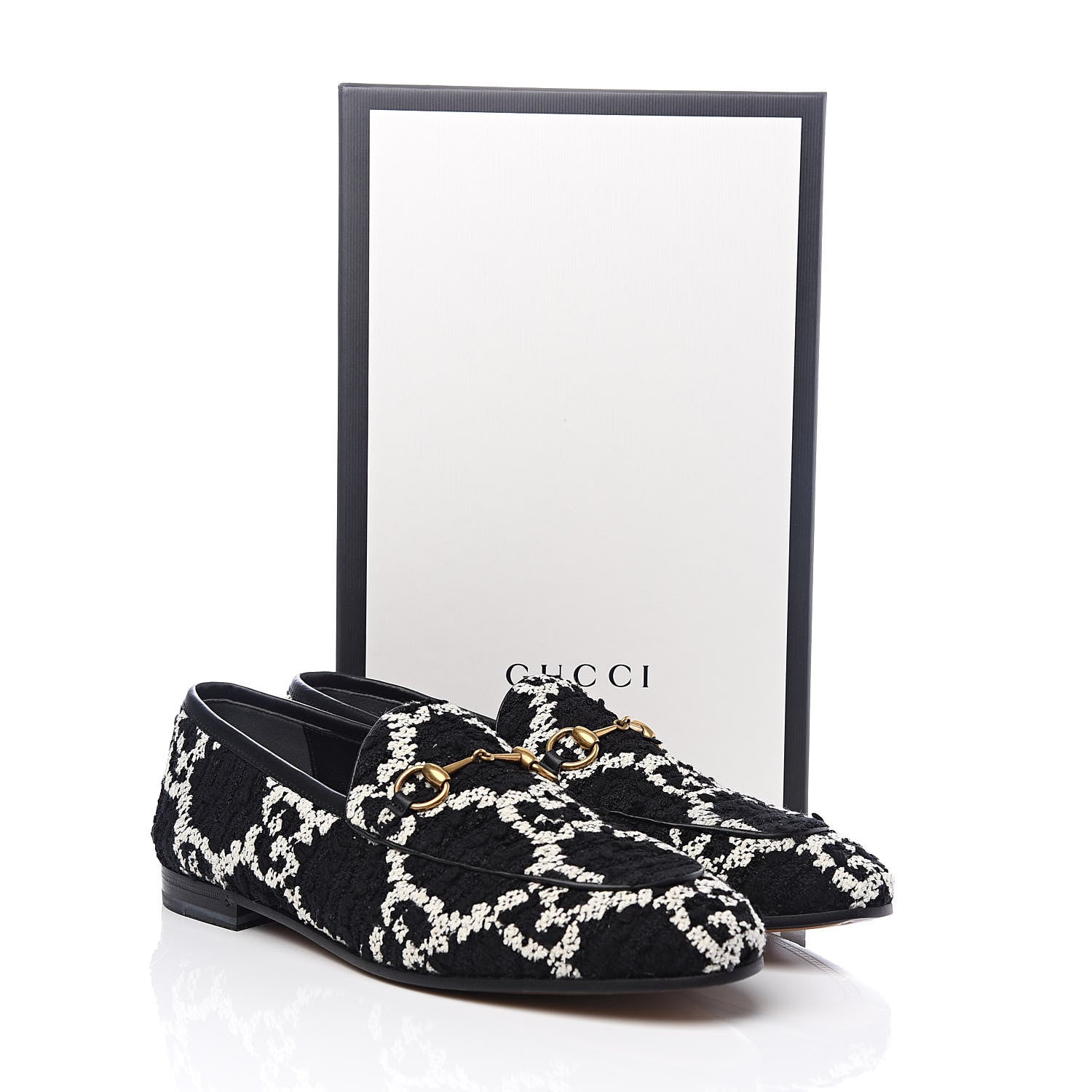 Gucci Tweed GG Monogram Horsebit Womens Jordaan Loafers 40 Black Natural 10 of 10