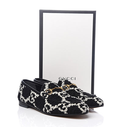 Gucci Tweed GG Monogram Horsebit Womens Jordaan Loafers 40 Black Natural 10 of 10