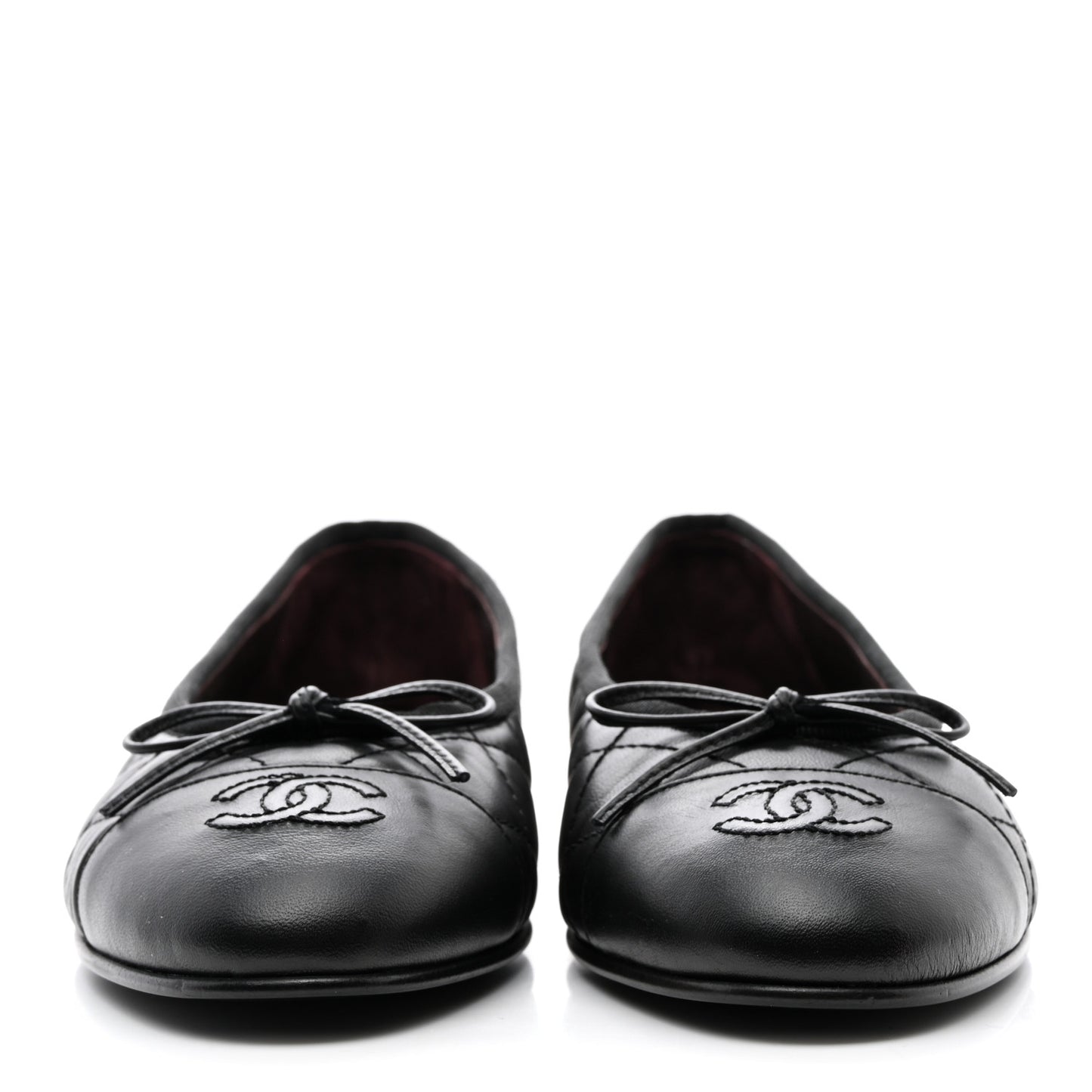 Aged Calfskin Quilted CC Cap Toe Ballerina Flats 37 Black