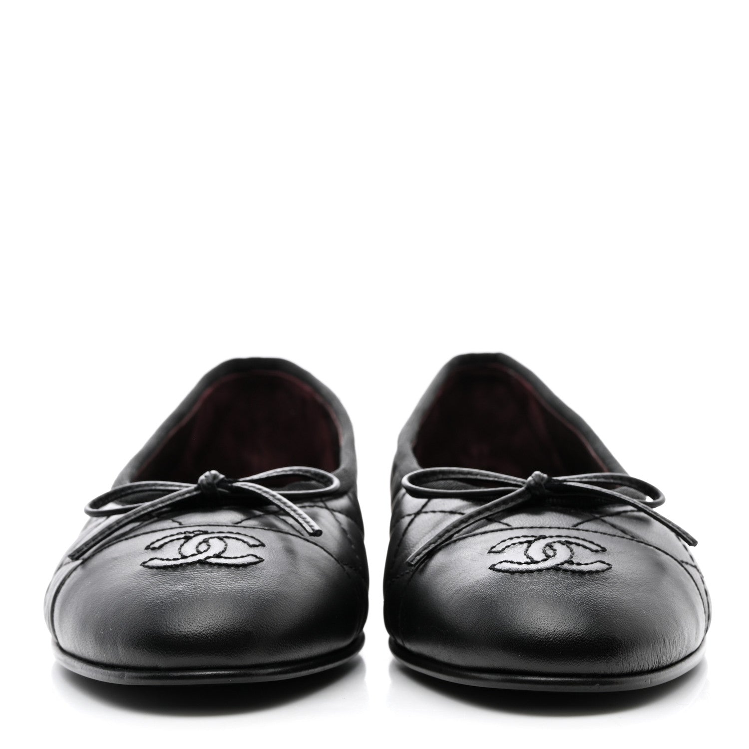 Chanel Aged Calfskin Quilted CC Cap Toe Ballerina Flats 37 Black 2 of 8