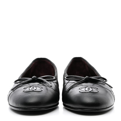 Chanel Aged Calfskin Quilted CC Cap Toe Ballerina Flats 37 Black 2 of 8