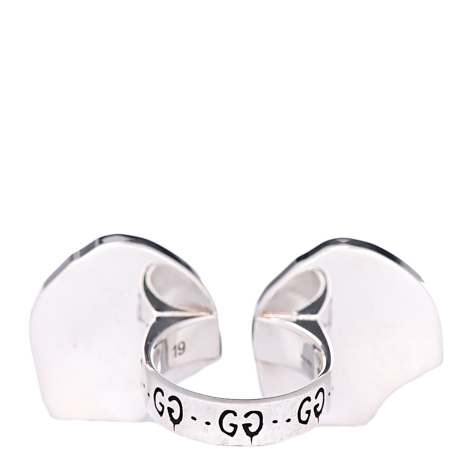 Gucci Sterling Silver Enamel GucciGhost Hamlet Skull Double Ring 61 9.5 Black Red 4 of 8