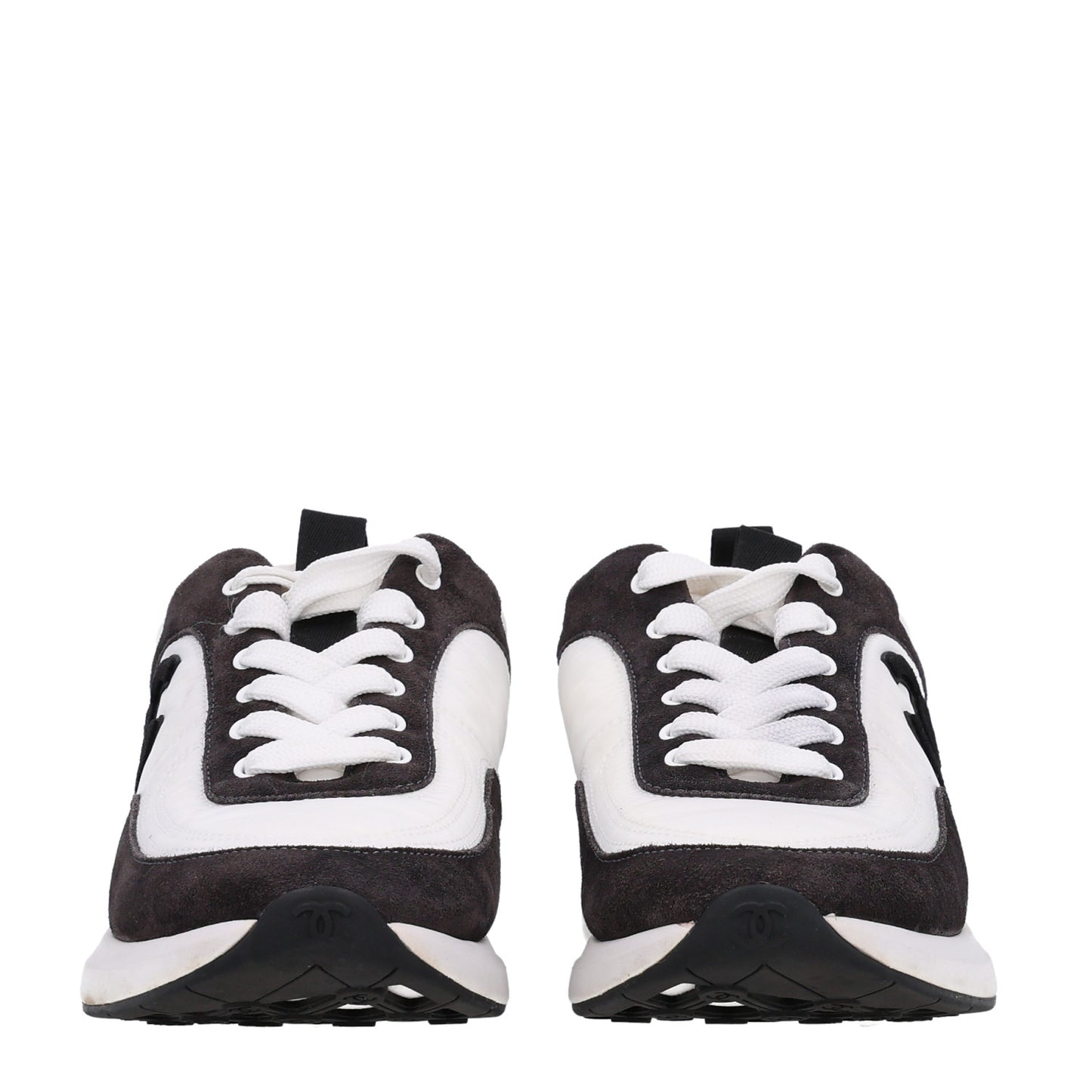 Nylon Suede Calfskin CC Sneakers 38 White Dark Grey