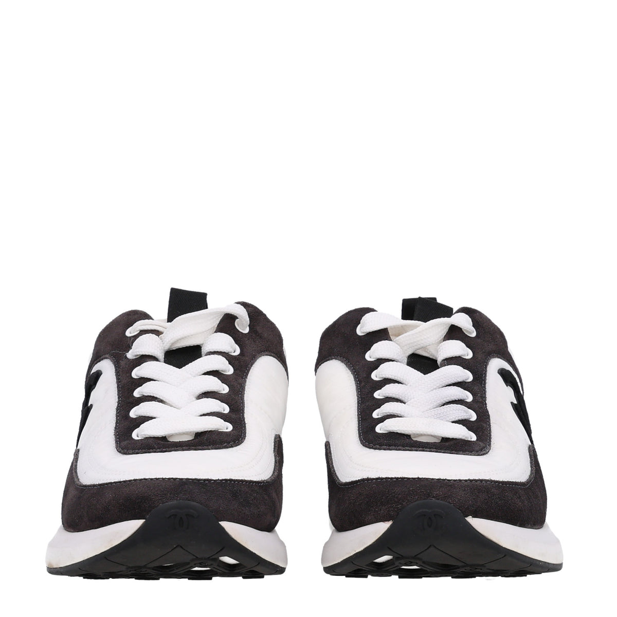 Chanel Nylon Suede Calfskin CC Sneakers 38 White Dark Grey 3 of 11