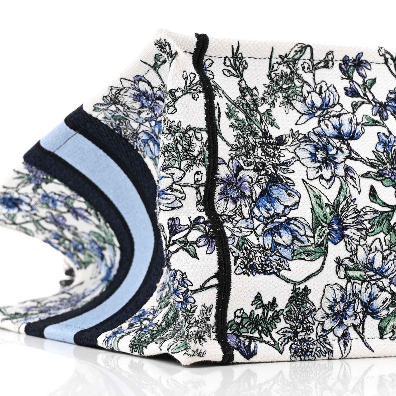 Christian Dior Canvas Embroidered Medium Flowers Book Tote Blue 9 of 11