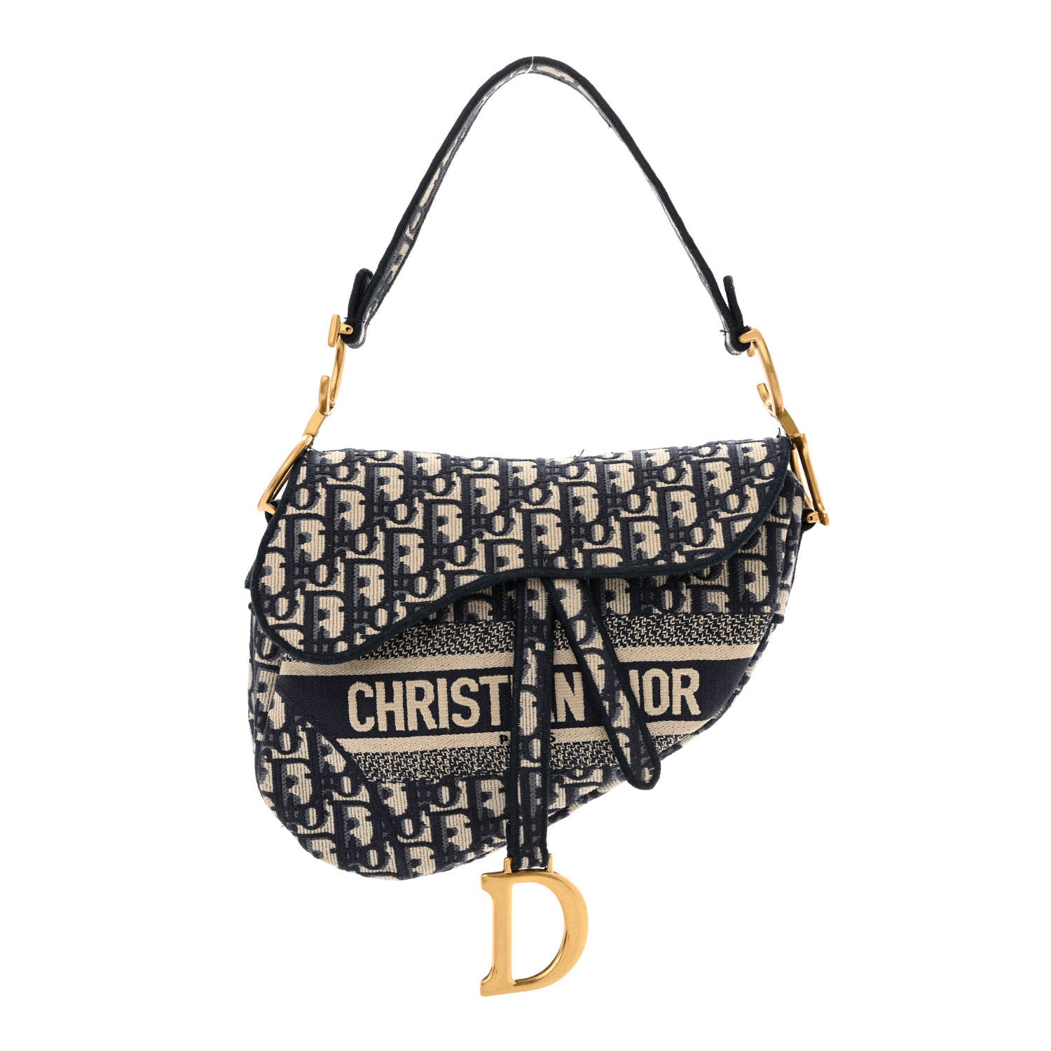 Christian Dior Oblique Embroidered Saddle Bag Blue 1 of 14
