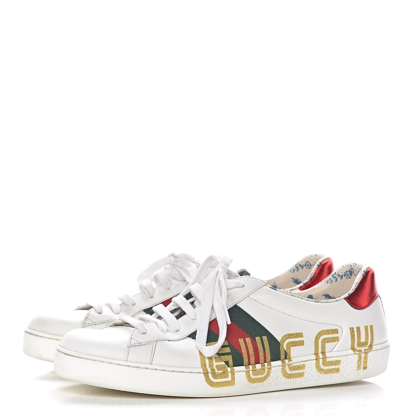 X SEGA Calfskin Web Guccy Mens Ace Sneakers 9 White