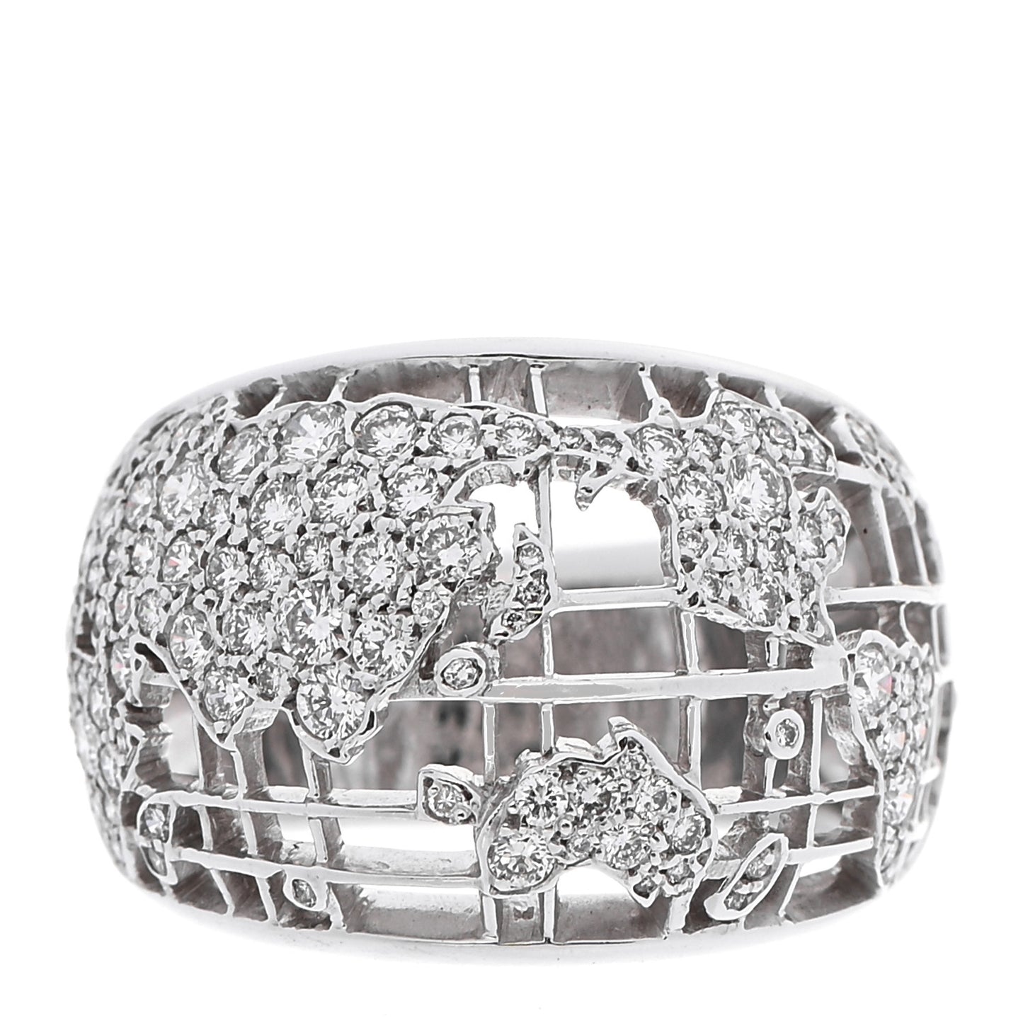 18K White Gold Diamond World Map Ring 56 7.5