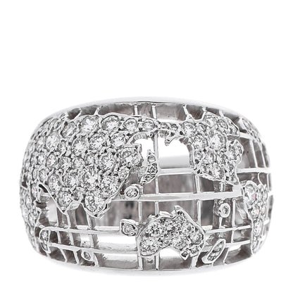 Chanel 18K White Gold Diamond World Map Ring 56 7.5 1 of 6