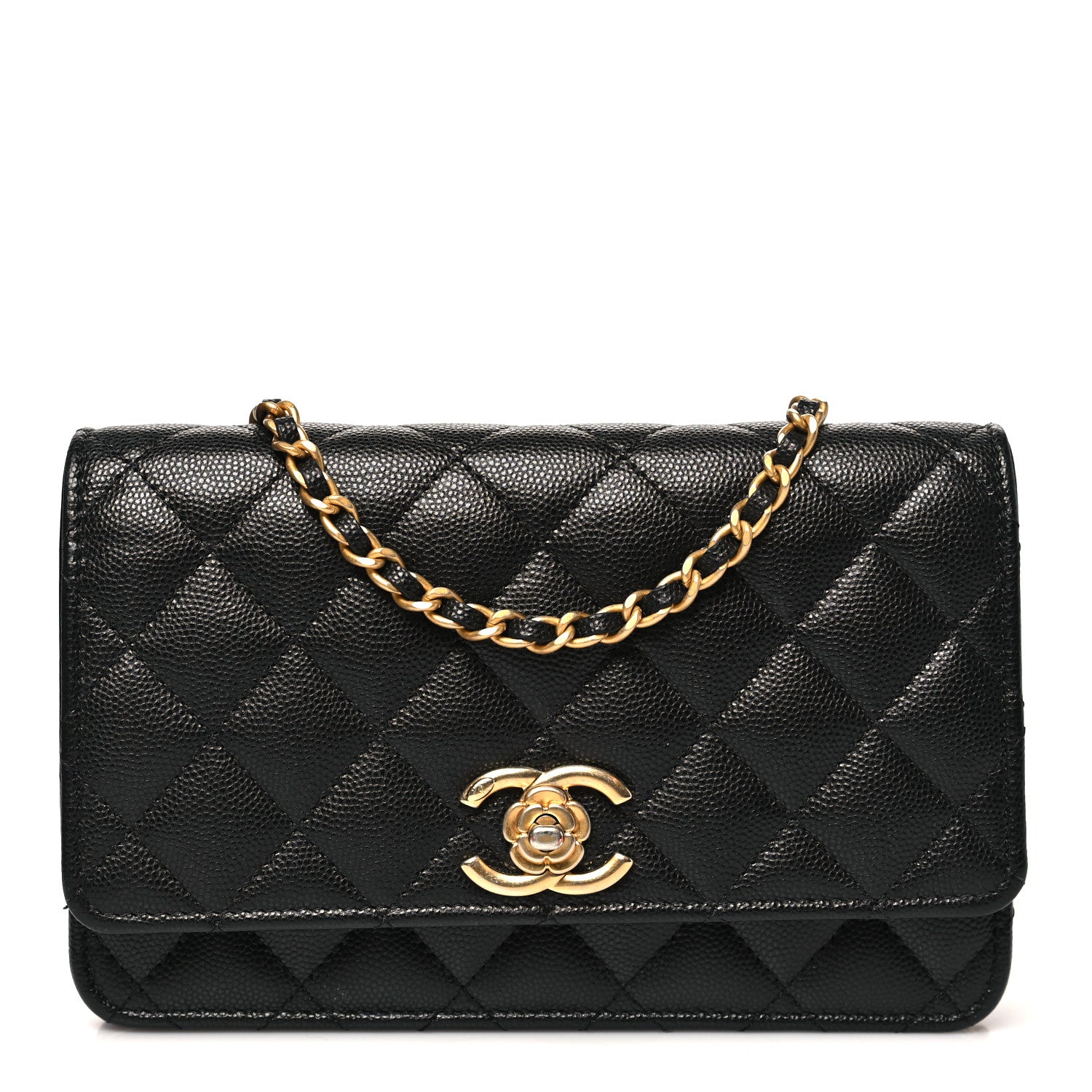 Chanel Caviar Quilted Camellia Wallet On Chain WOC Black 1 of 12