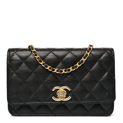 Chanel Caviar Quilted Camellia Wallet On Chain WOC Black 1 of 12