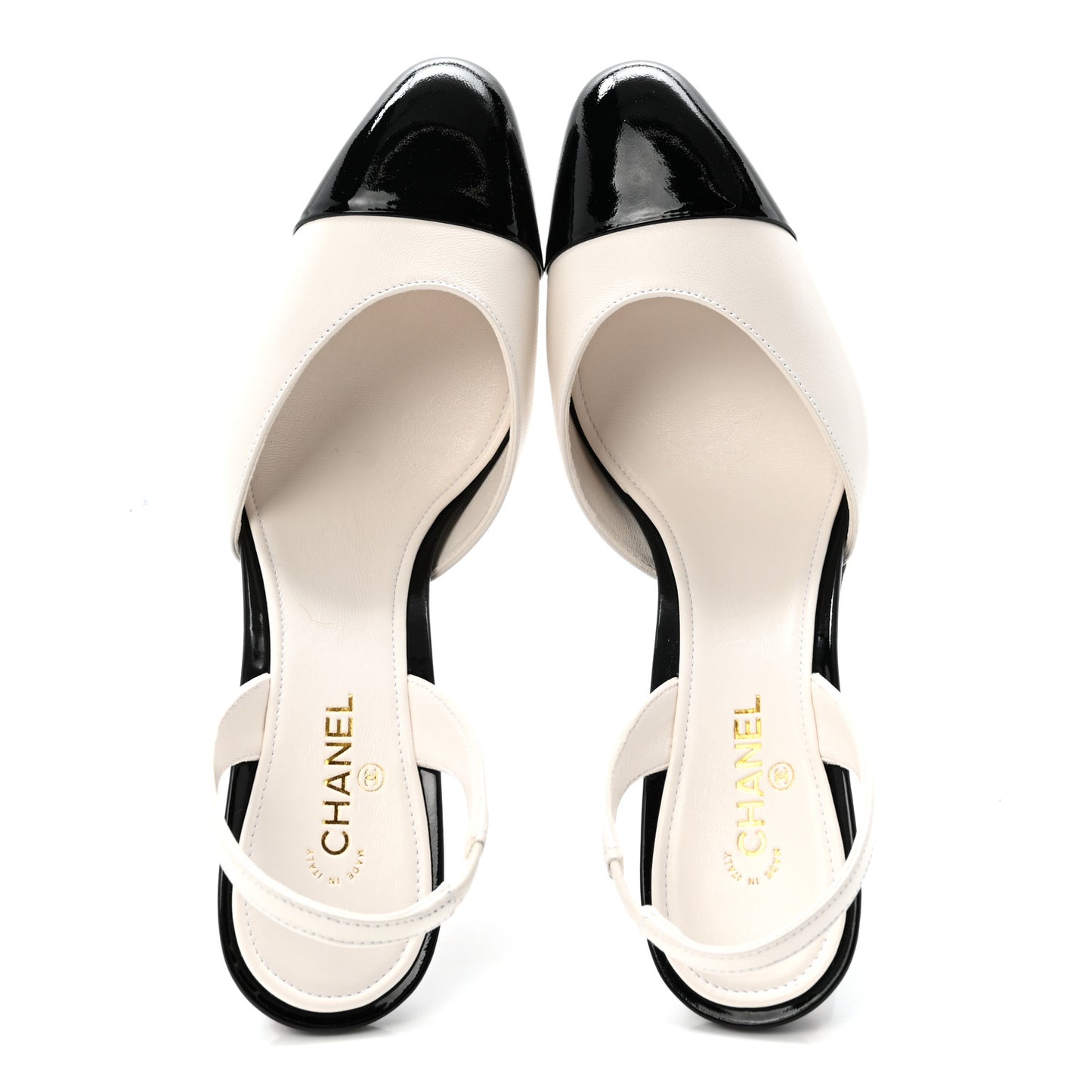 Lambskin Patent Calfskin Cap Toe CC Apple Slingback Pumps 38 White Black