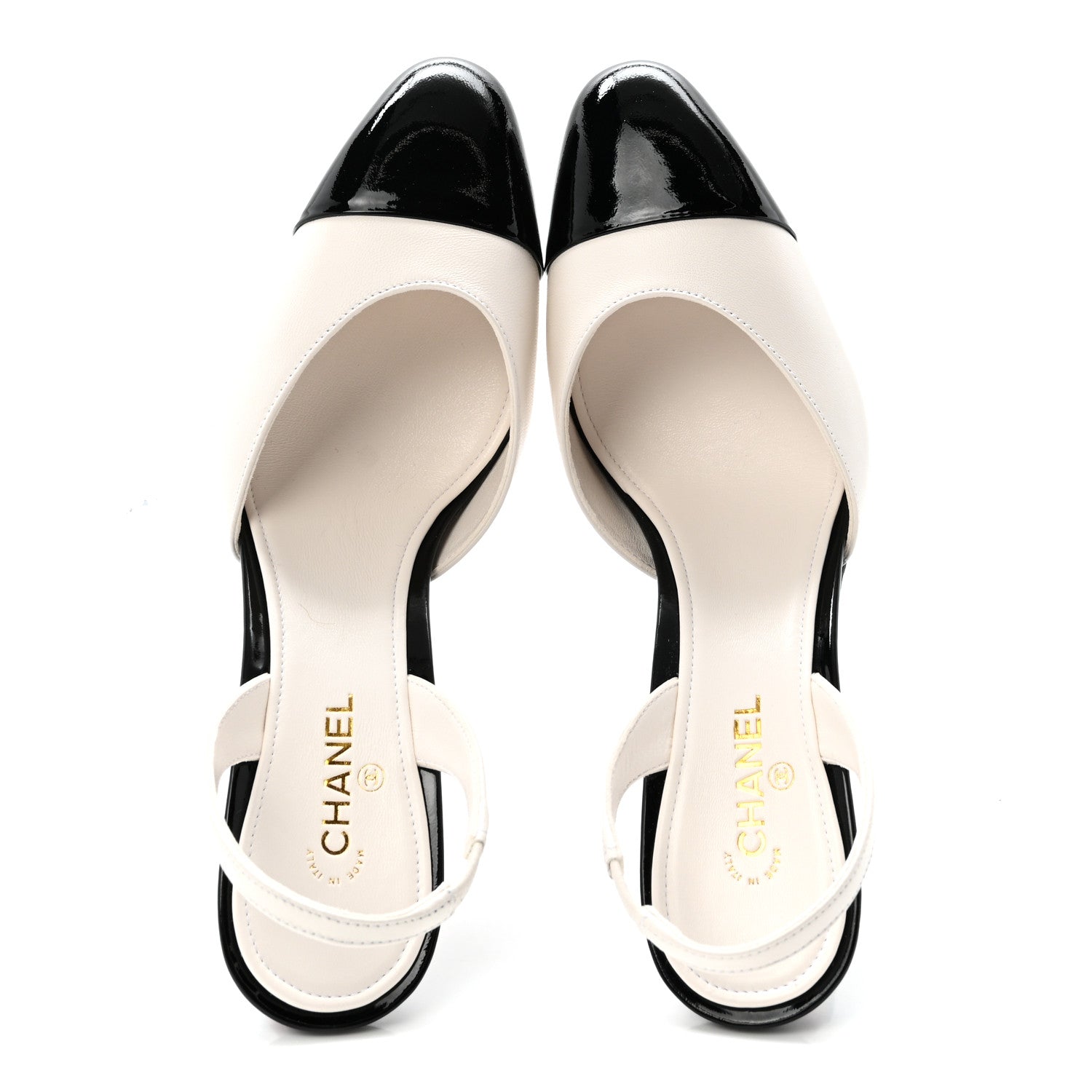 Chanel Lambskin Patent Calfskin Cap Toe CC Apple Slingback Pumps 38 White Black 2 of 10