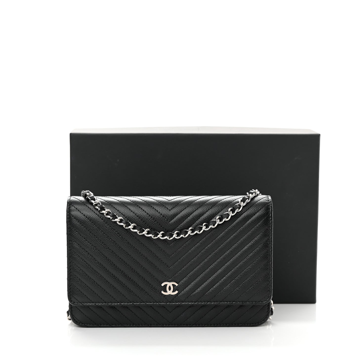 Caviar Chevron Quilted Wallet On Chain WOC Black