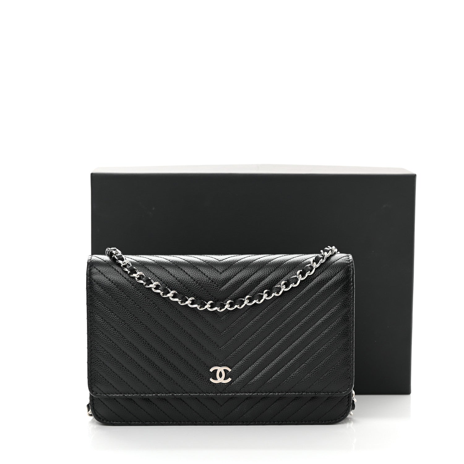 Chanel Caviar Chevron Quilted Wallet On Chain WOC Black 15 of 15