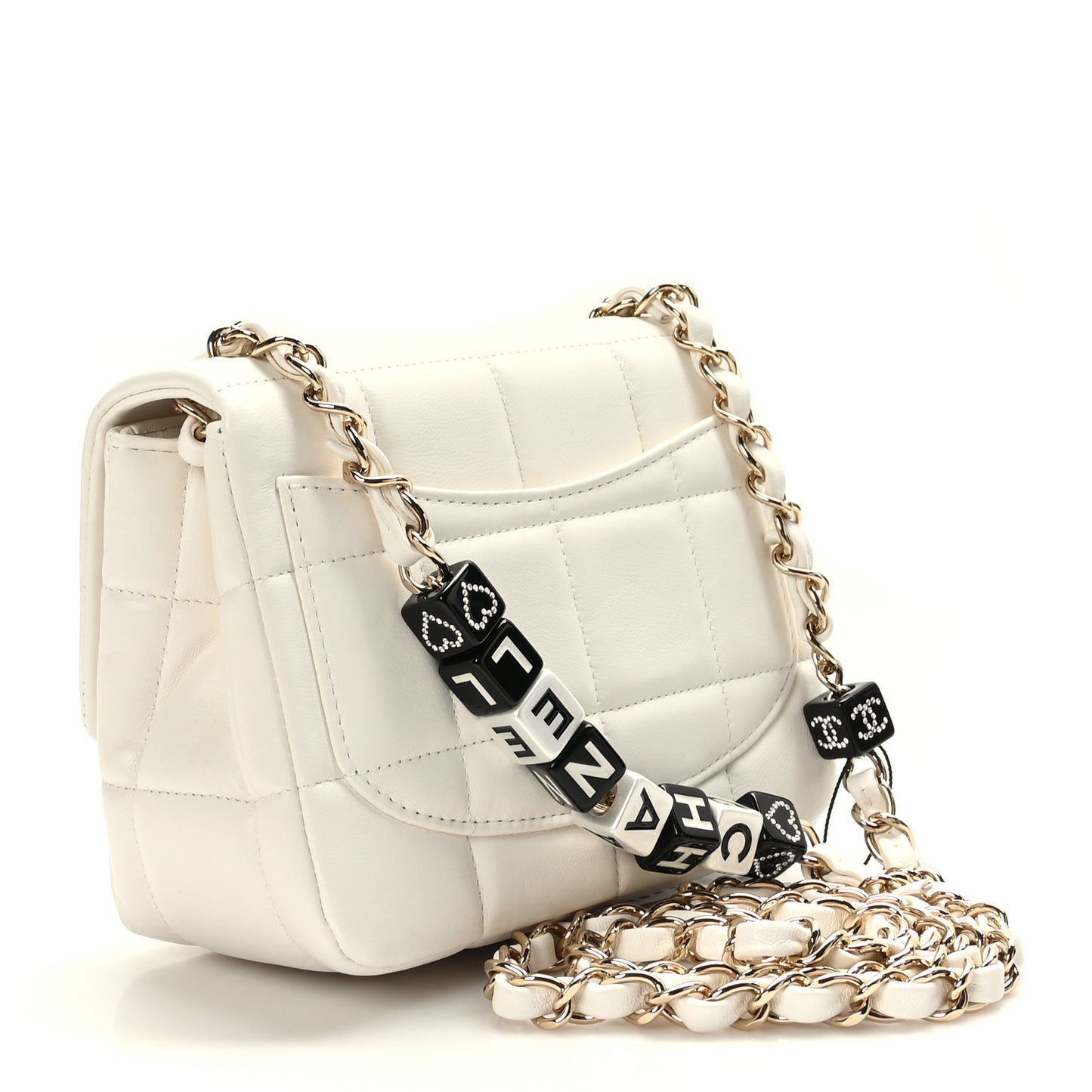 Lambskin Resin Crystal Square Quilted Monacoco Mini Square Flap White