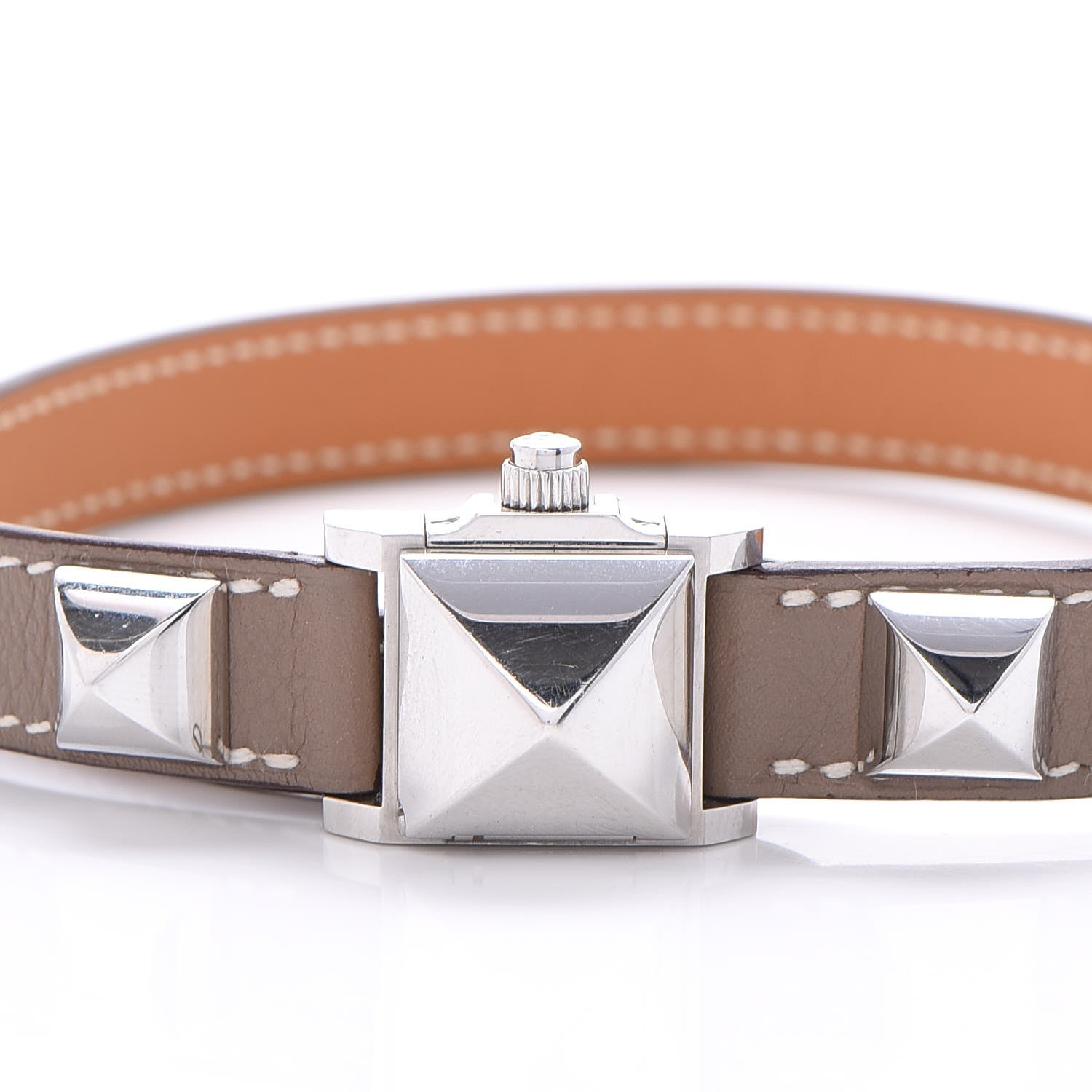 Hermes Stainless Steel Swift 16mm Medor Double Tour Quartz Watch Etoupe 9 of 9
