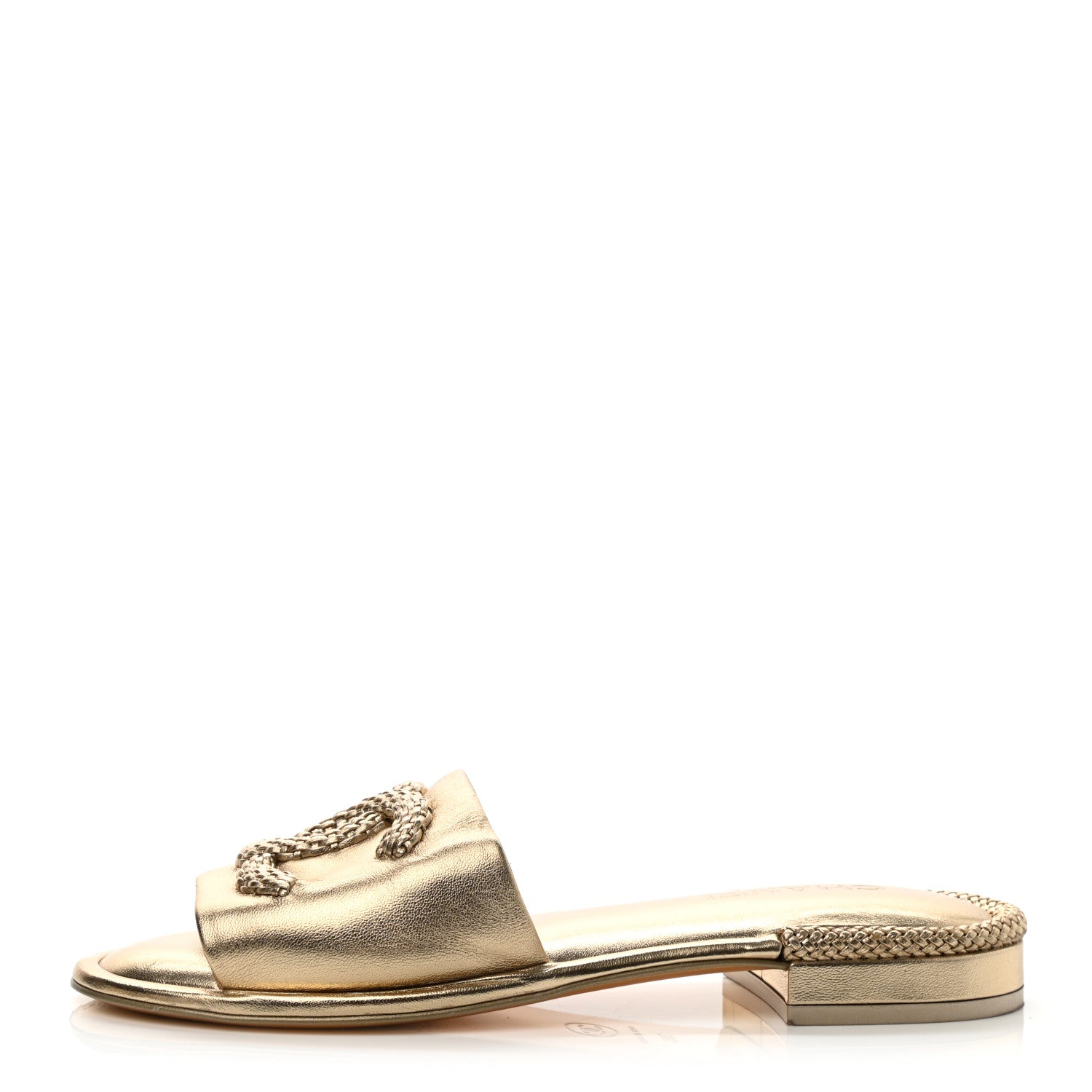 Chanel Metallic Lambskin CC Braided Mules 39 Gold 1 of 8