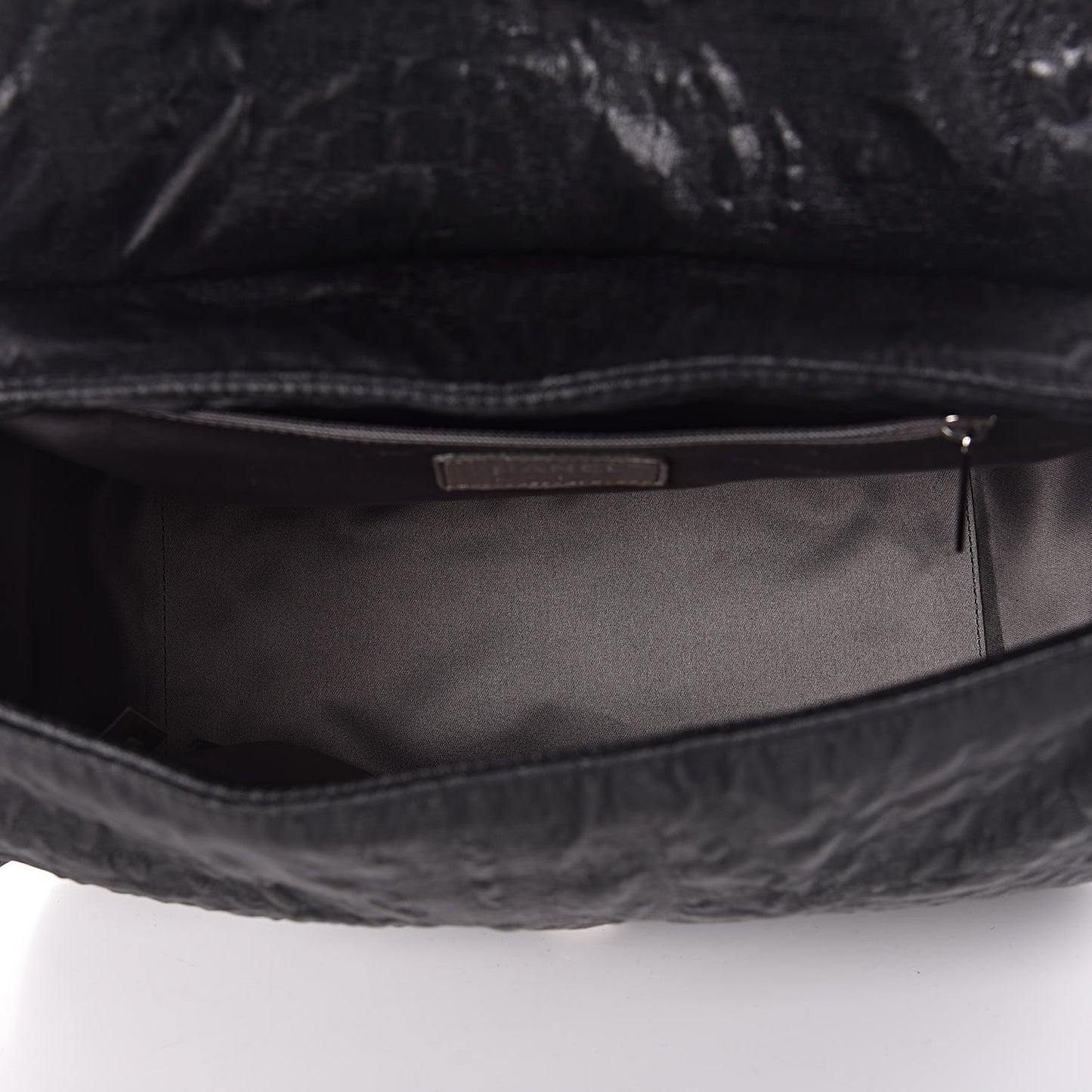Crinkled Coated Canvas Quilted Flap Black