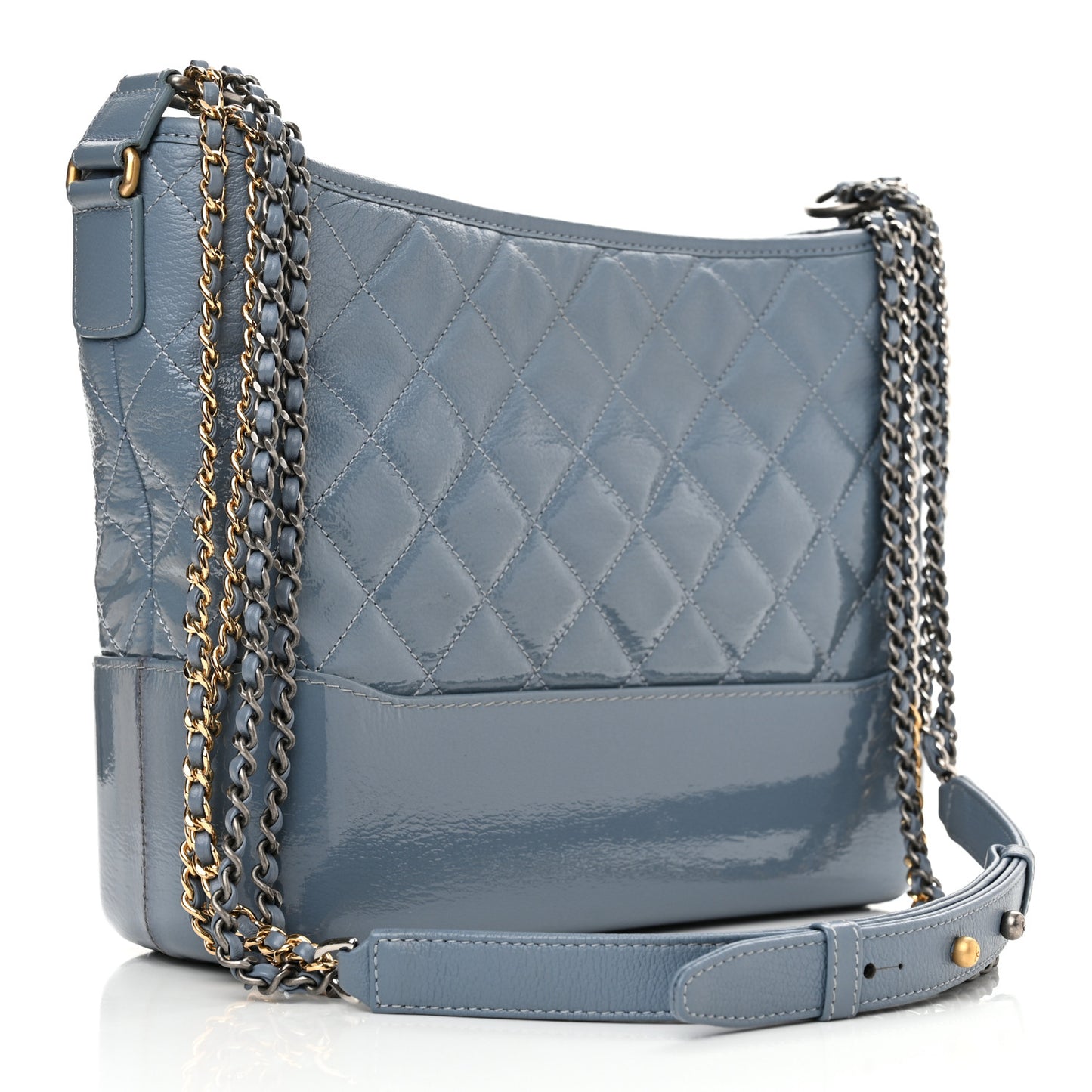 Patent Goatskin Quilted Medium Gabrielle Hobo Blue