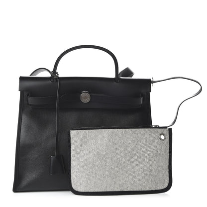 Hermes Toile H Berline Vache Hunter Herbag Zip PM 31 Black Ecru 1 of 9