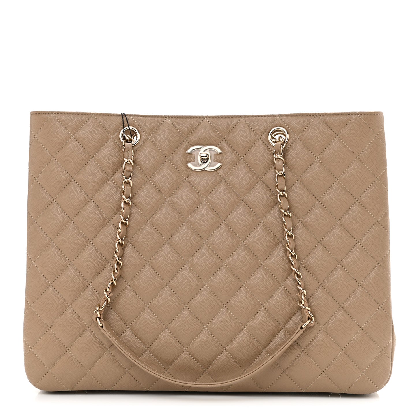 Calfskin Quilted Large Classic Shopping Tote Beige