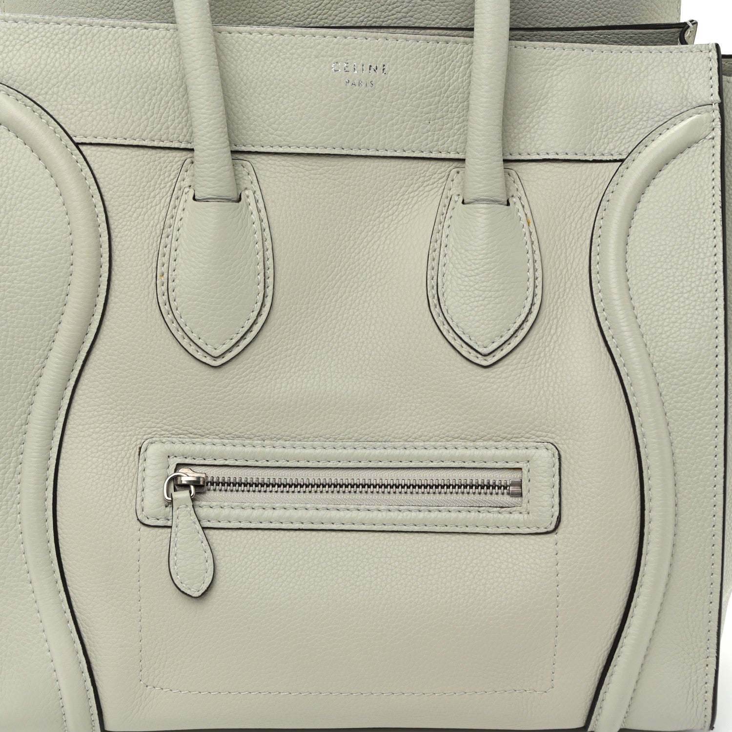 Celine Drummed Calfskin Mini Luggage Pebble Grey 7 of 12