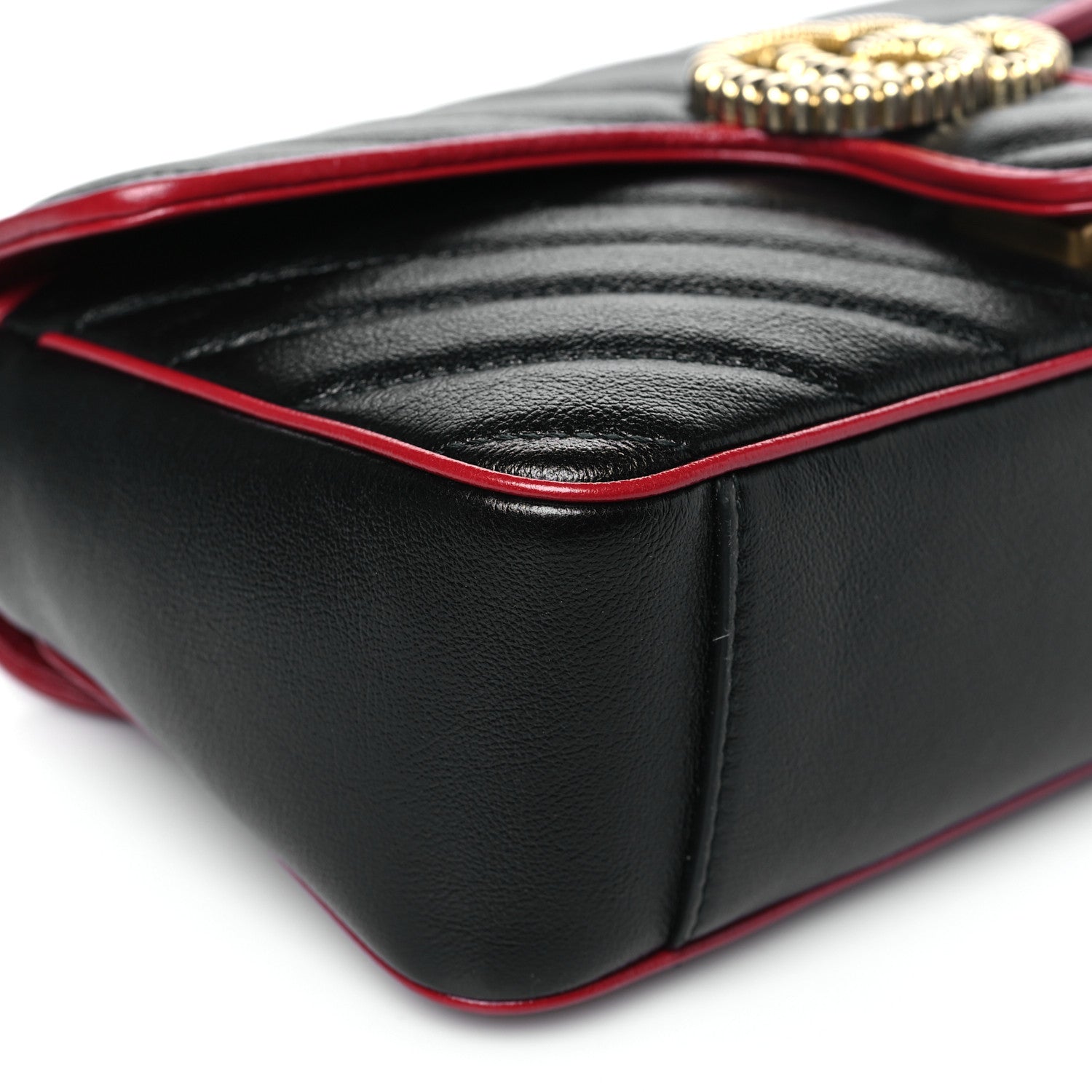 Gucci Vintage Effect Calfskin Matelasse Diagonal Small Torchon GG Marmont Shoulder Bag Black Romantic Cherry 9 of 10