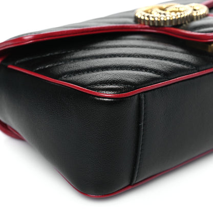 Gucci Vintage Effect Calfskin Matelasse Diagonal Small Torchon GG Marmont Shoulder Bag Black Romantic Cherry 9 of 10