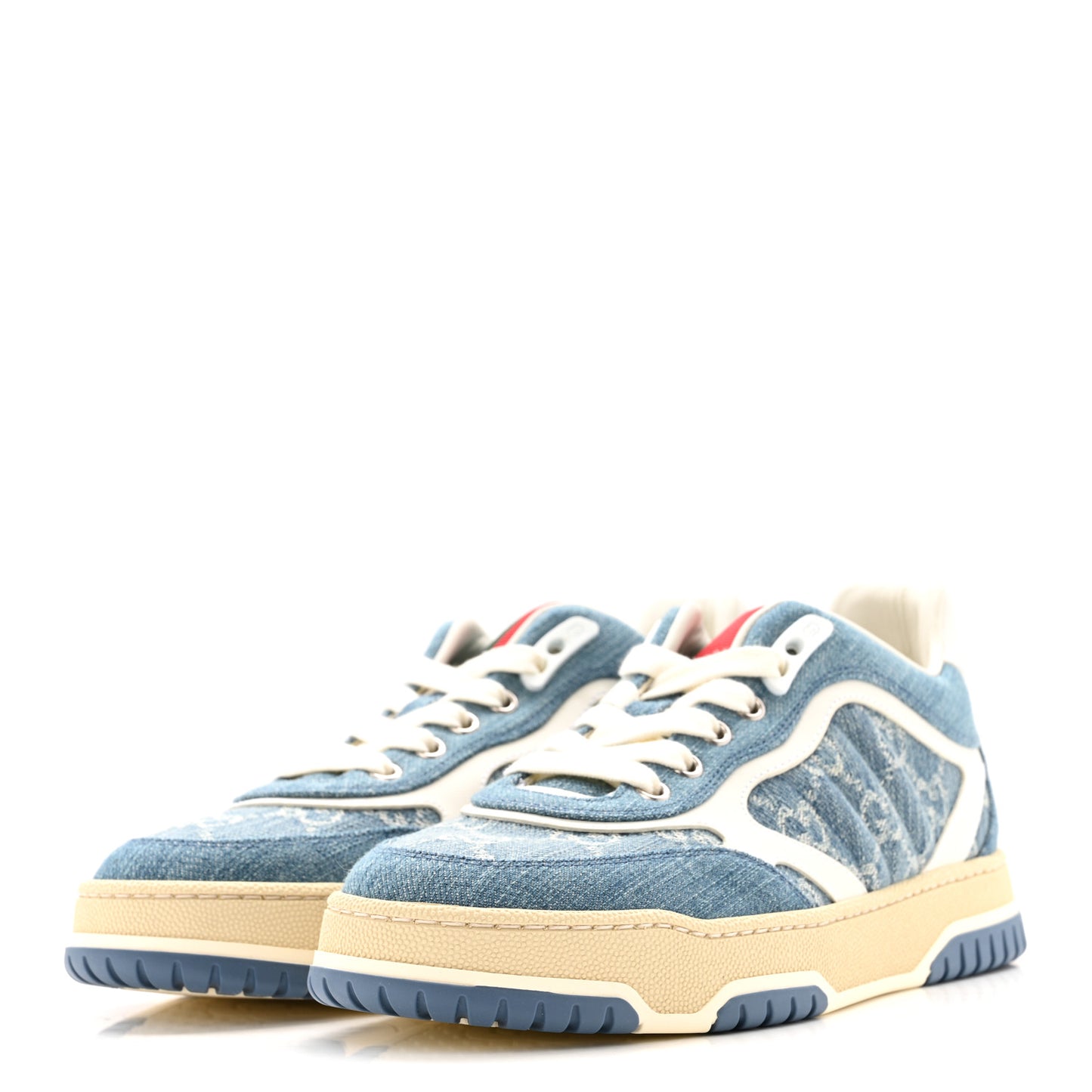 New Denim Delave GG Monogram Womens Re-Web Sneakers 37.5 Light Blue Royale