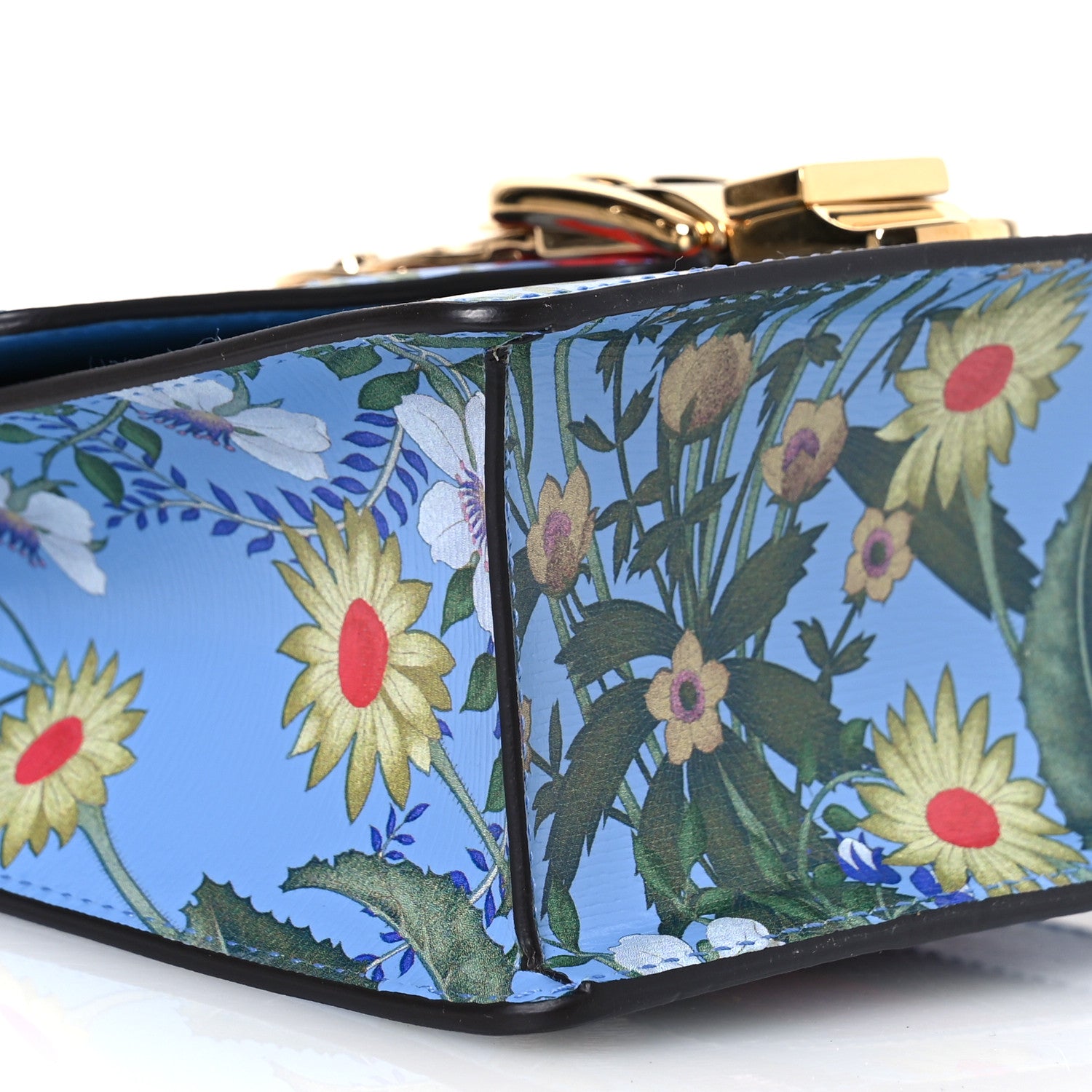 Gucci Shangai Calfskin Web New Flora Mini Sylvie Chain Shoulder Bag Azure 9 of 10