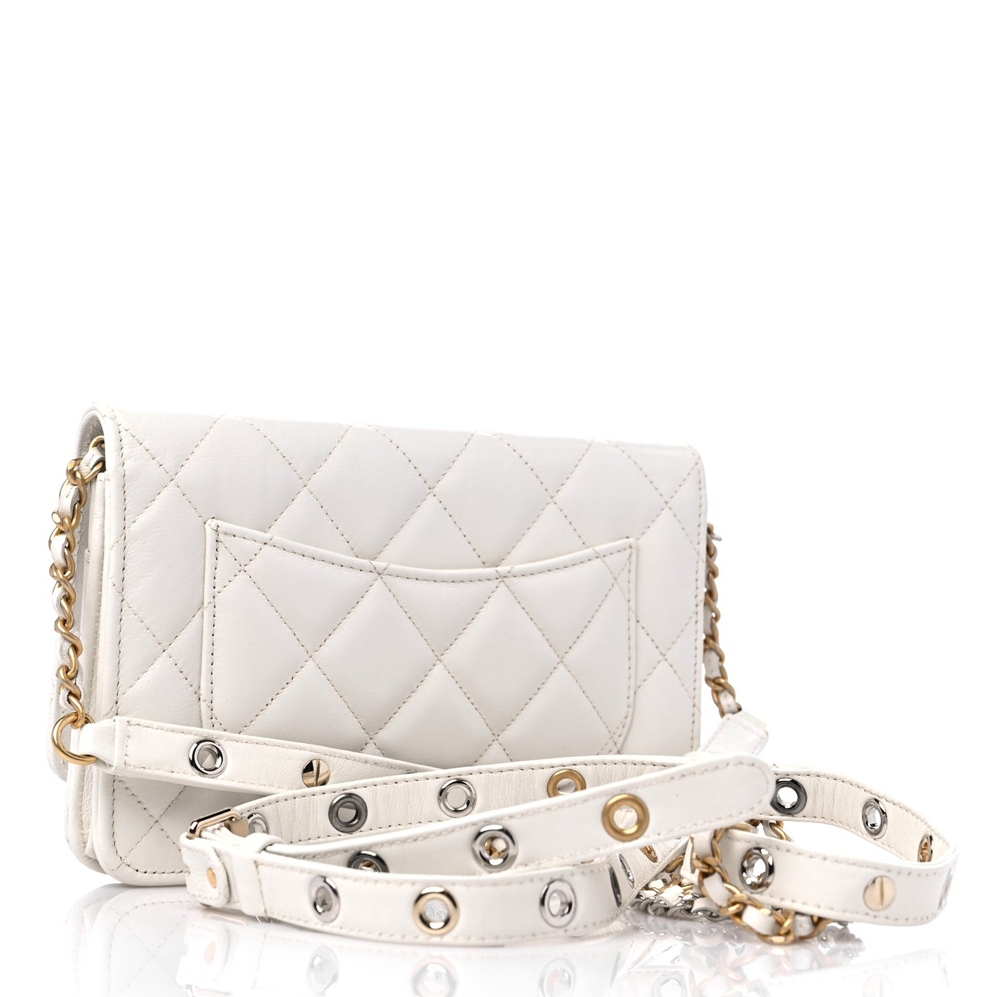 Goatskin Quilted Punk Essentials Wallet On Chain WOC White