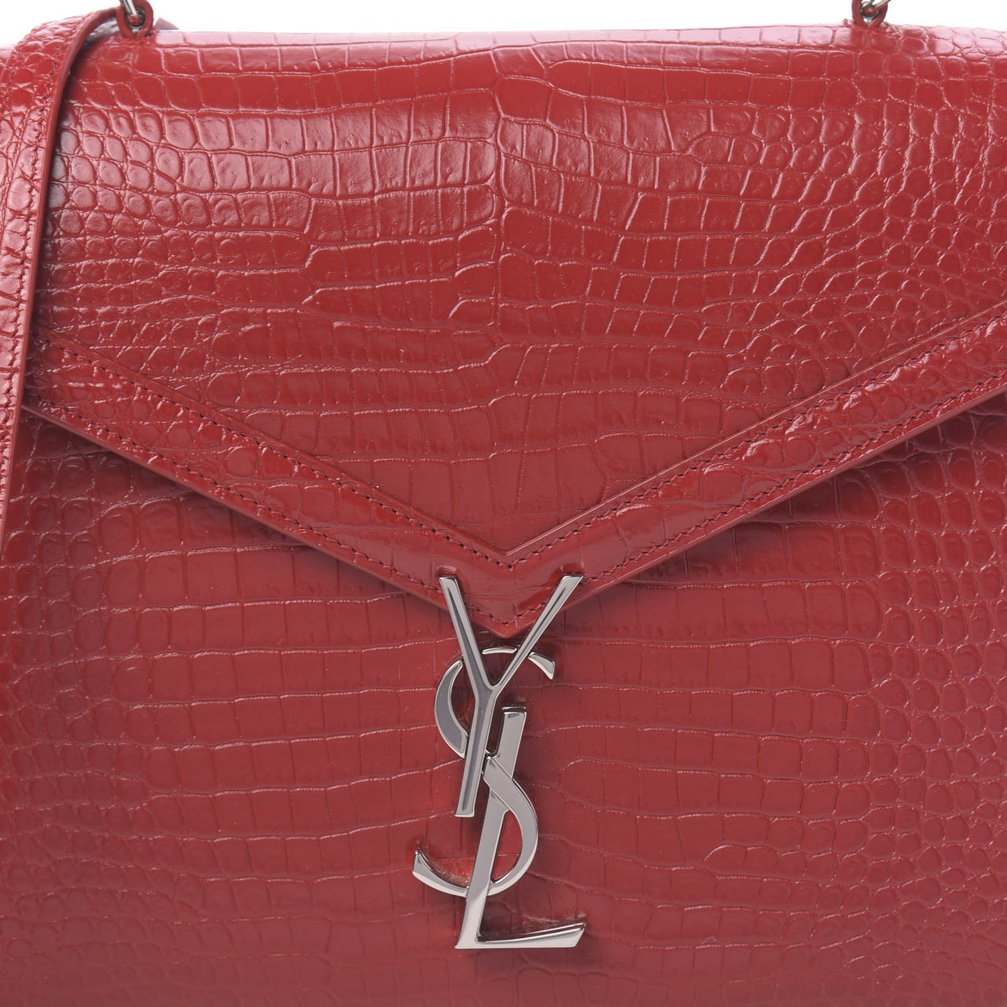 Calfskin Crocodile Embossed Medium Classic Monogram Cassandra Top Handle Red