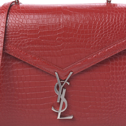 Saint Laurent Calfskin Crocodile Embossed Medium Classic Monogram Cassandra Top Handle Red 10 of 12
