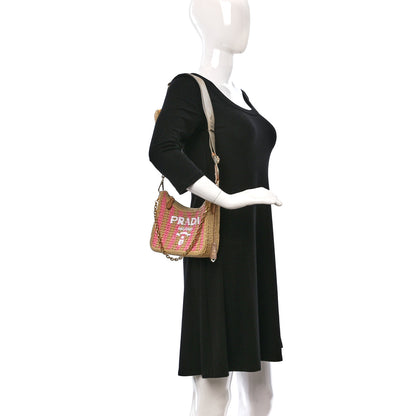 Prada Yarn Raffia Effect Crochet Striped Re-Edition 2005 Shoulder Bag Naturale Petalo 2 of 9