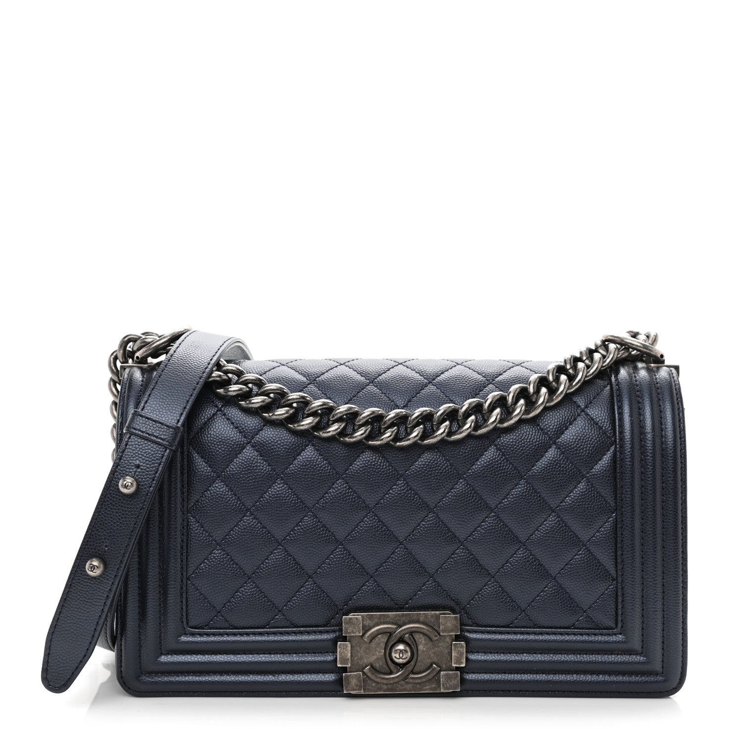 Chanel Metallic Caviar Quilted Medium Boy Flap Navy 1 of 8