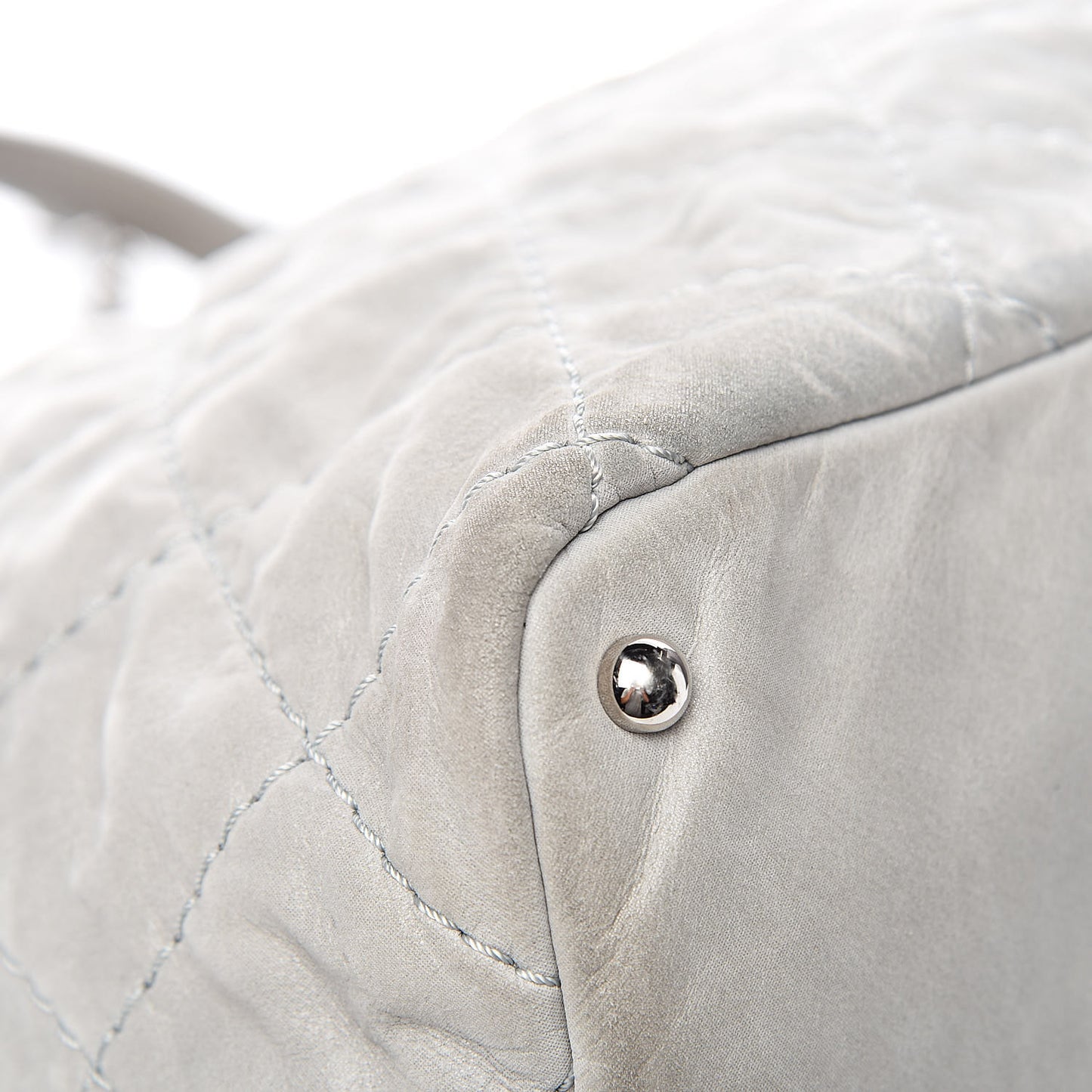Iridescent Calfskin Diamond Stitched CC Shopping Tote Gris Clair