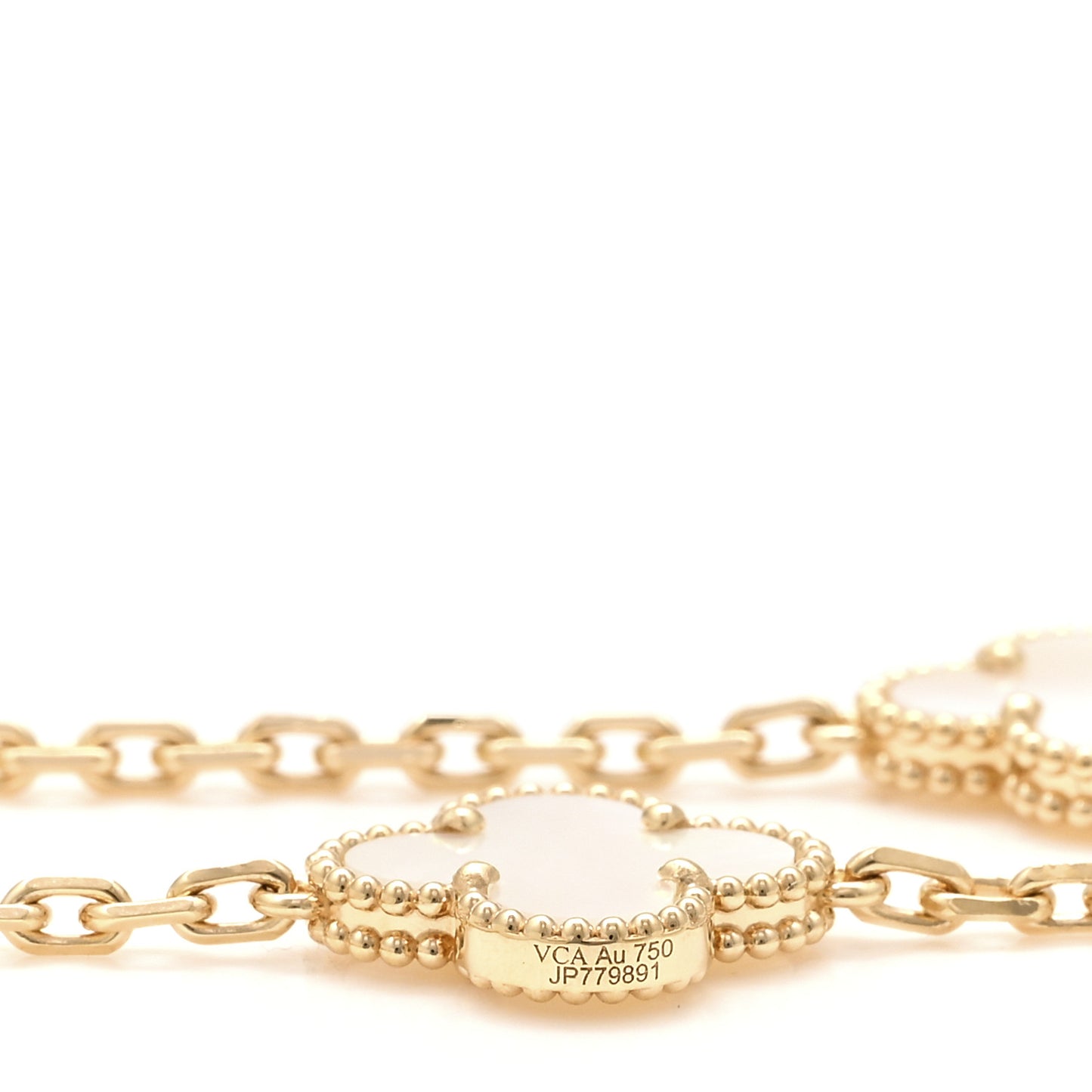 18K Yellow Gold Mother of Pearl 10 Motifs Vintage Alhambra Necklace