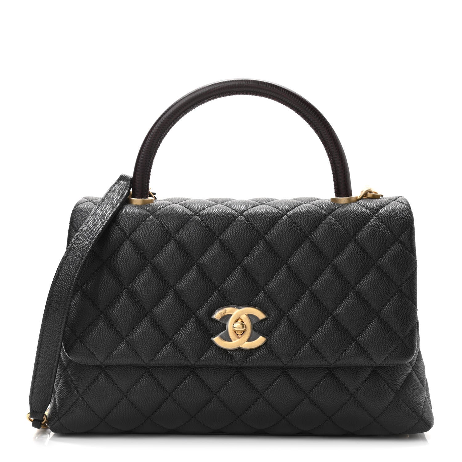 Chanel Caviar Lizard Embossed Quilted Small Coco Handle Flap Black 1 of 10