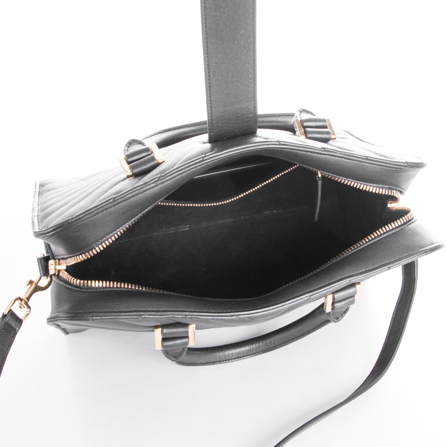 Calfskin Matelasse Chevron Small Monogram Cabas Black