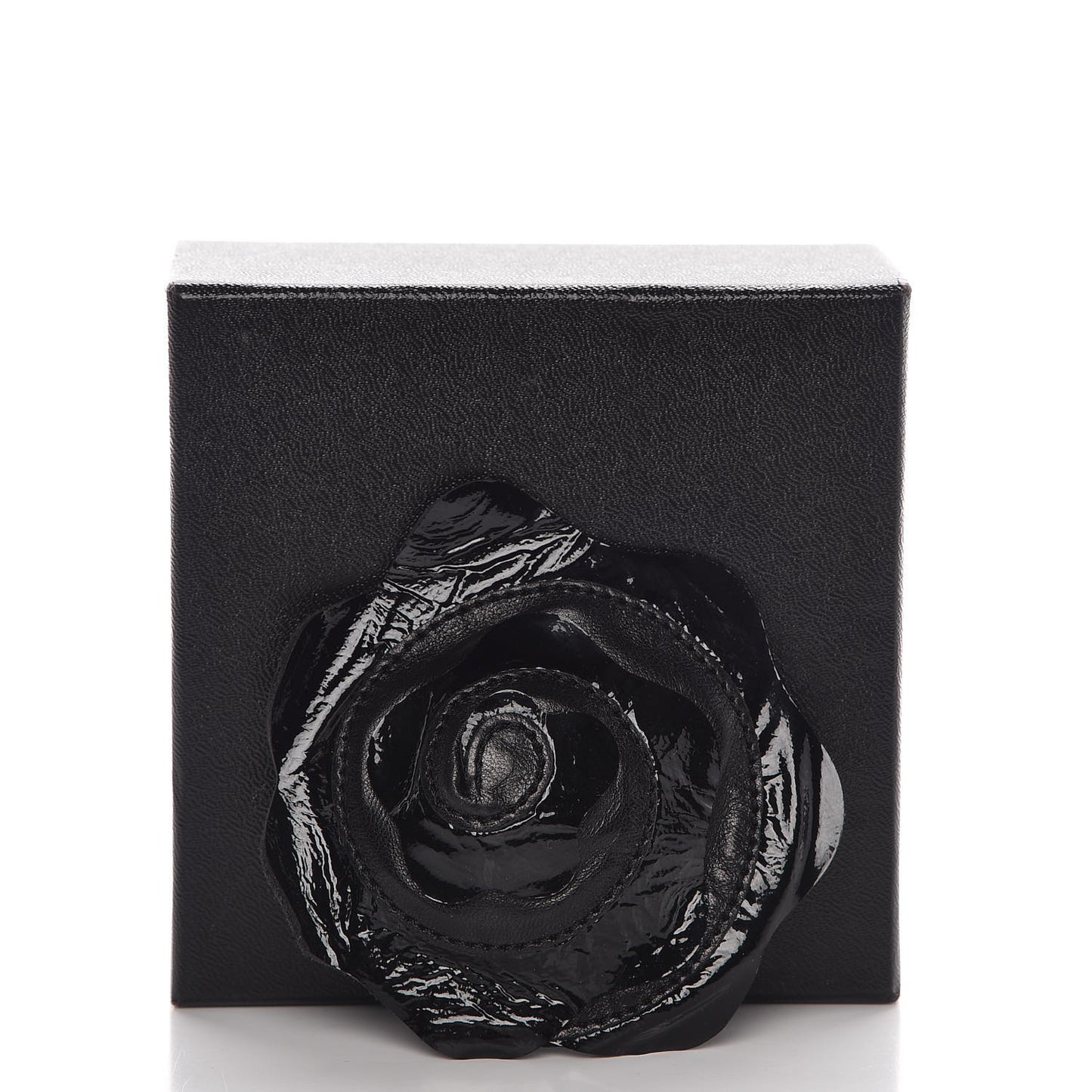 Patent Calfskin Camellia Brooch Black