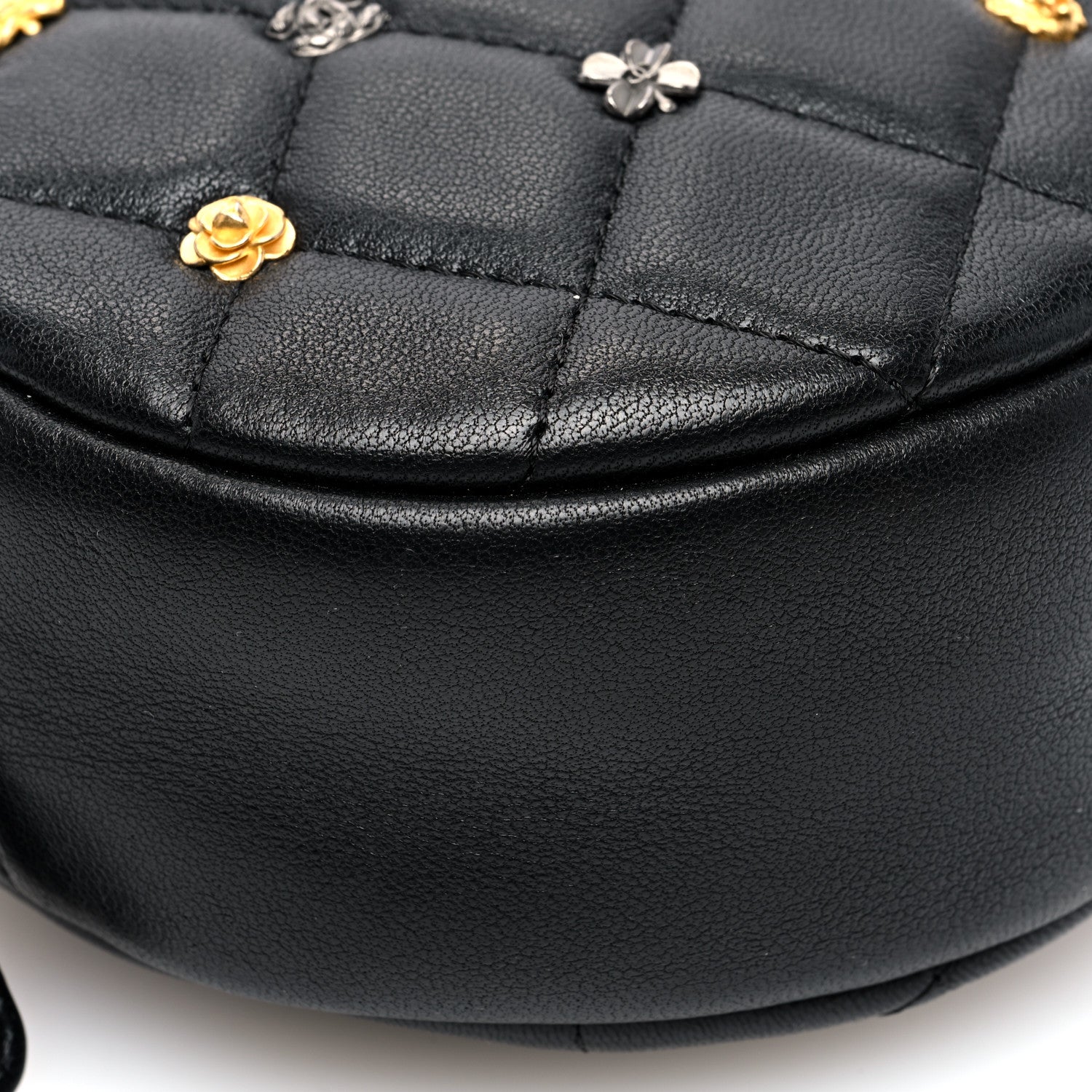 Chanel Lambskin Quilted Studded Round Clutch With Chain Black 9 of 10