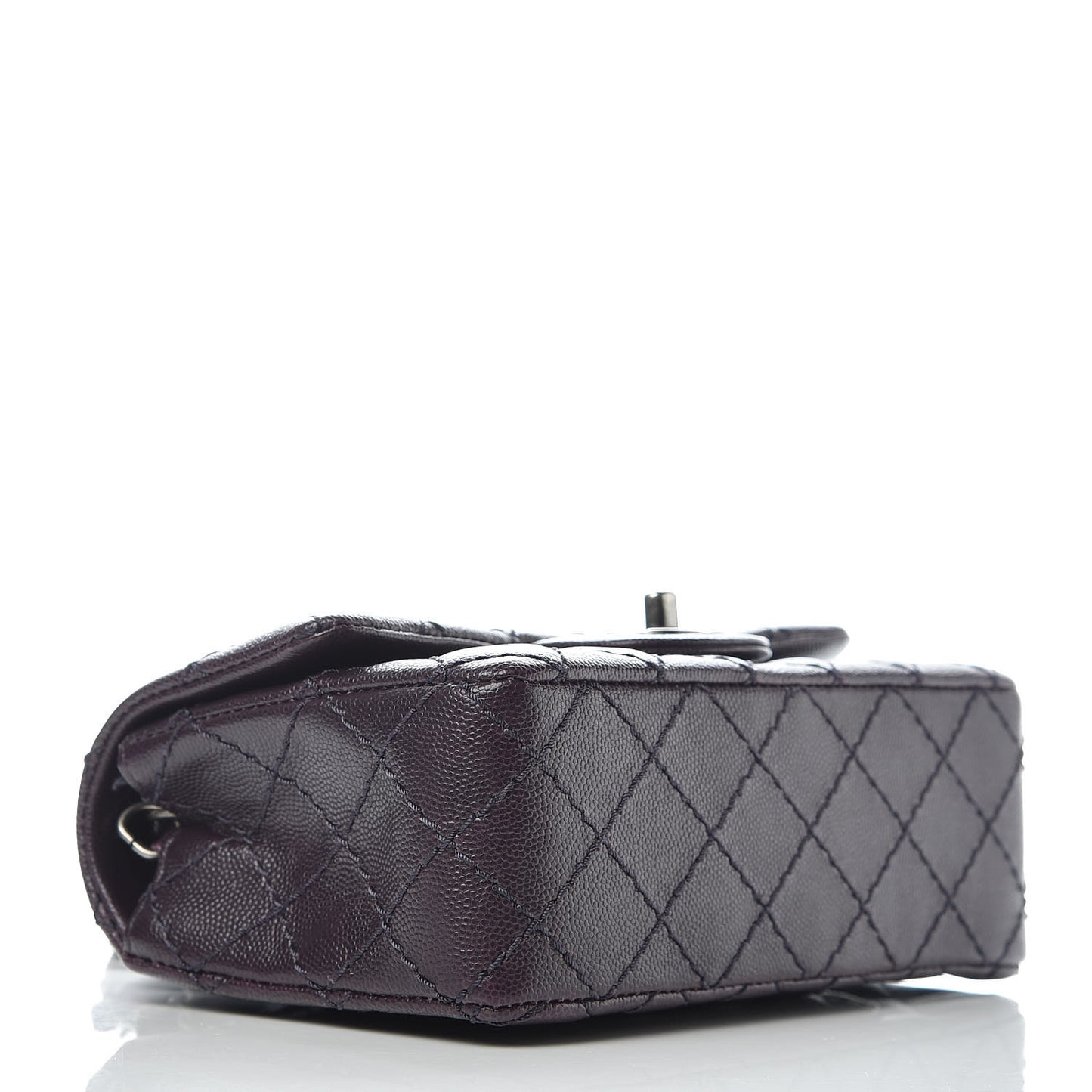 Washed Caviar Quilted Mini Rectangular Flap Dark Purple