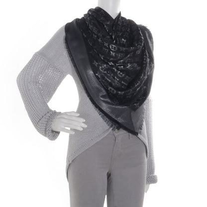 Louis Vuitton Silk Lurex Wool Monogram Shine Shawl Black 2 of 4