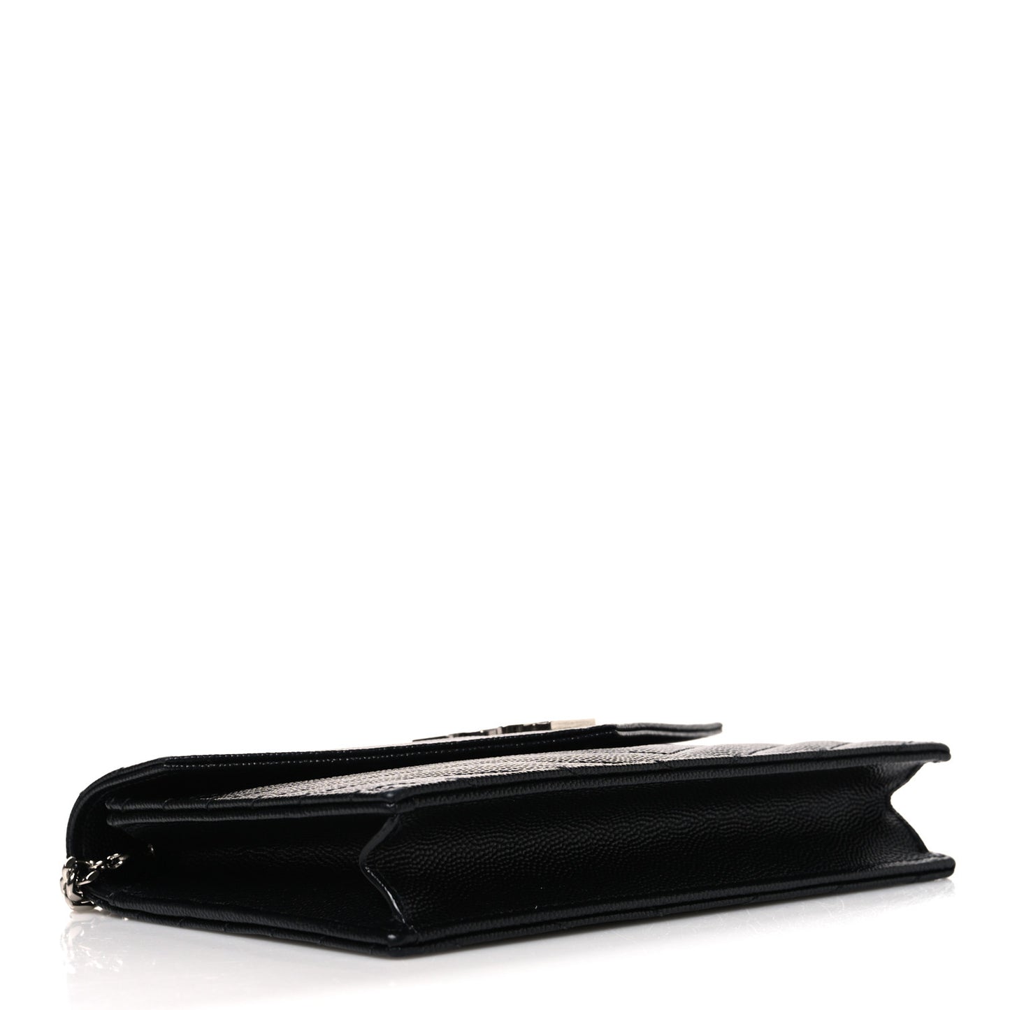 Grain De Poudre Matelasse Chevron Monogram Envelope Chain Wallet Black