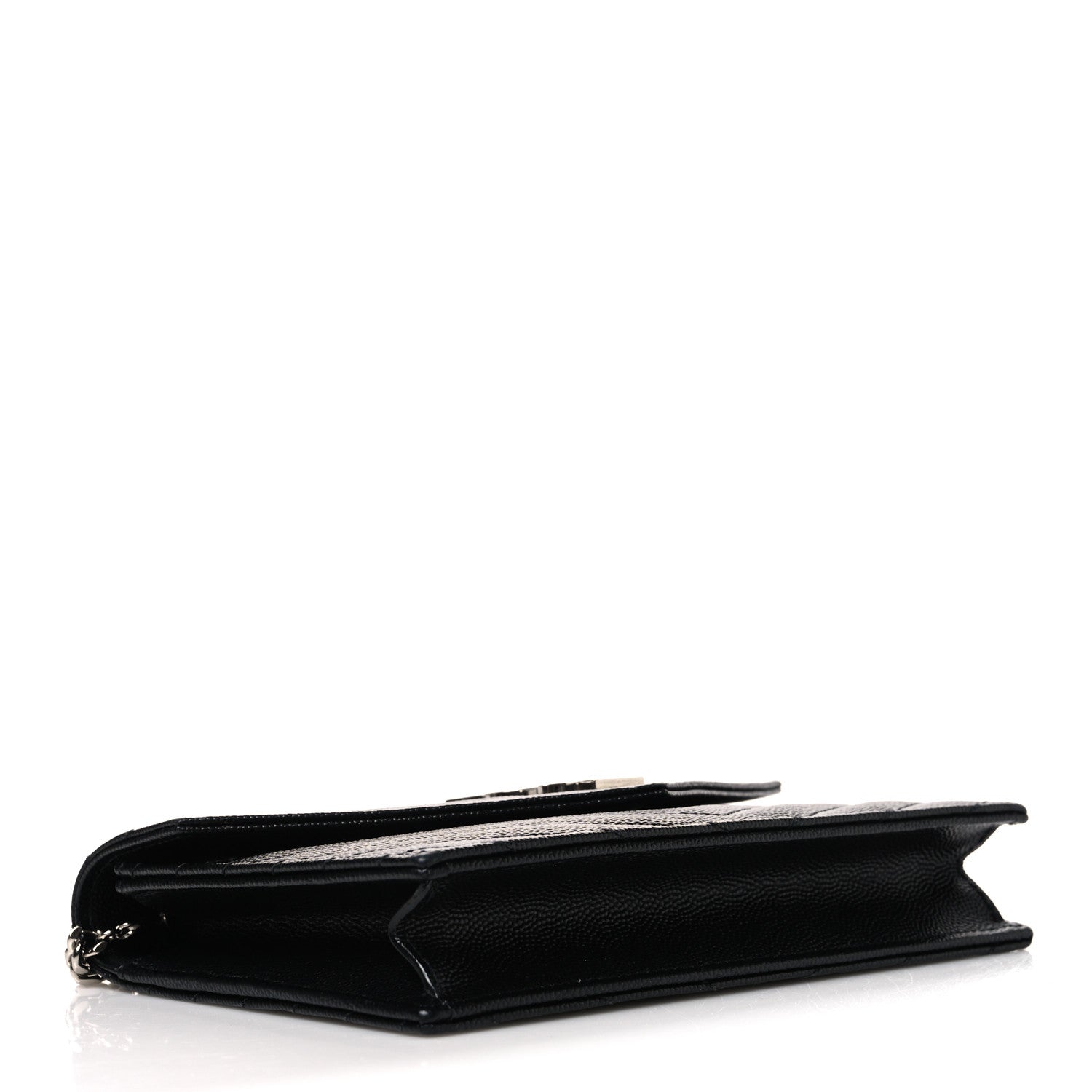 Saint Laurent Grain De Poudre Matelasse Chevron Monogram Envelope Chain Wallet Black 4 of 10