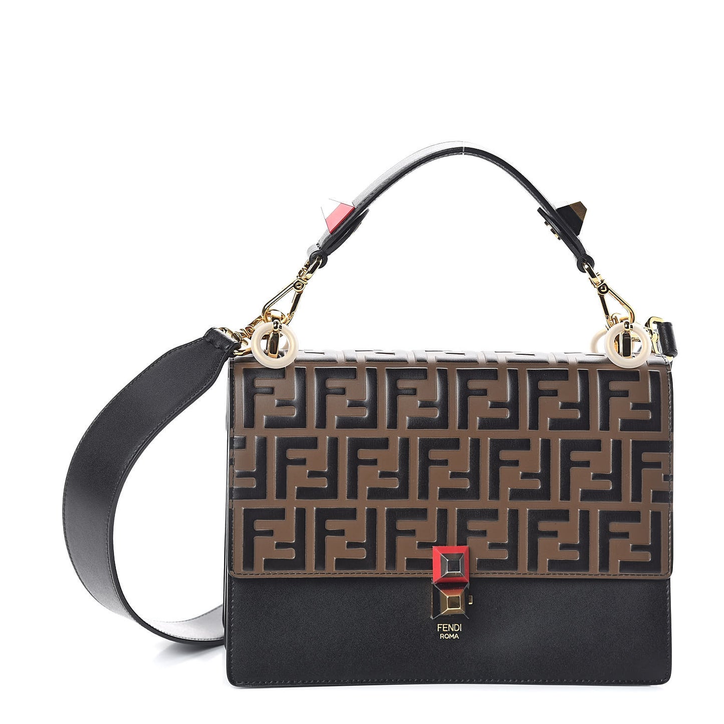 Vitello Liberty Bi-Color FF 1974 Embossed Kan I Shoulder Bag Black Maya