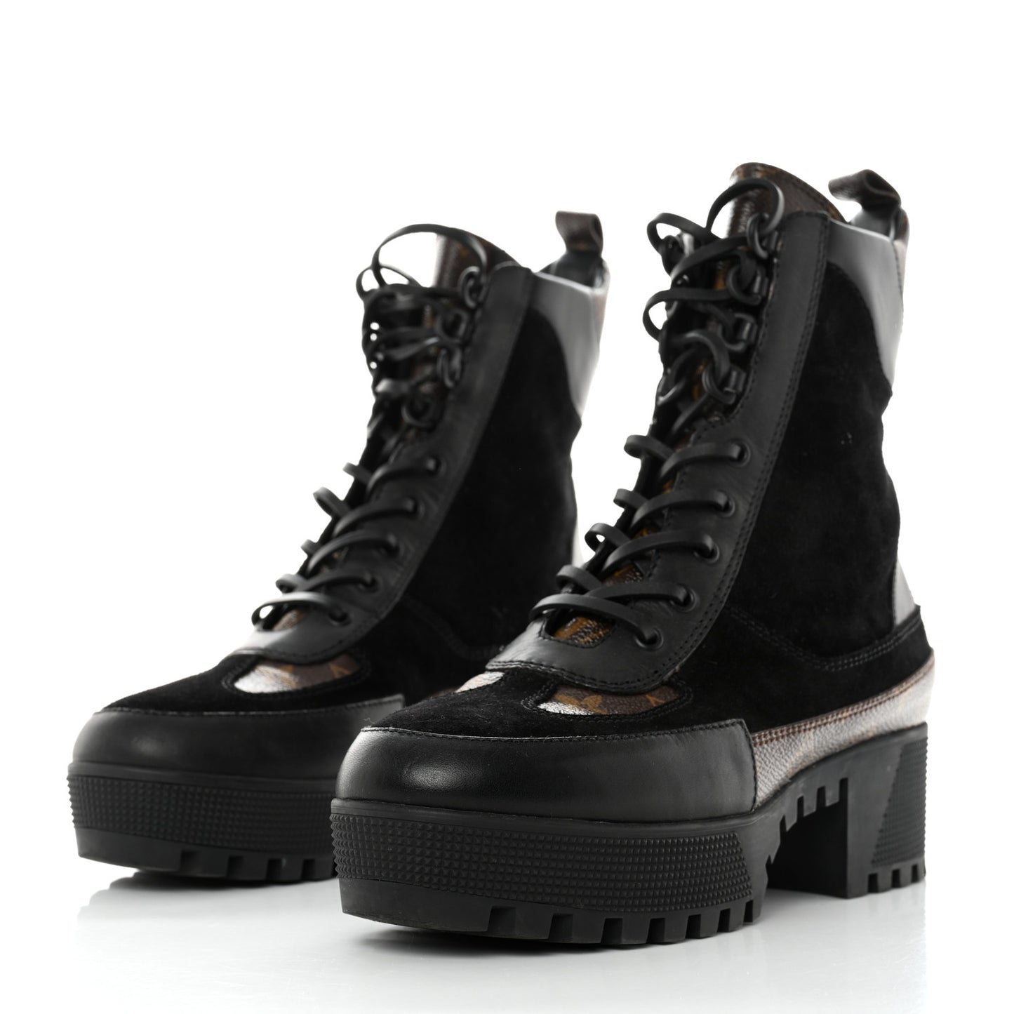 Suede Calfskin Monogram Laureate Platform Desert Boots 40 Black