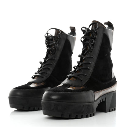 Louis Vuitton Suede Calfskin Monogram Laureate Platform Desert Boots 40 Black 3 of 8
